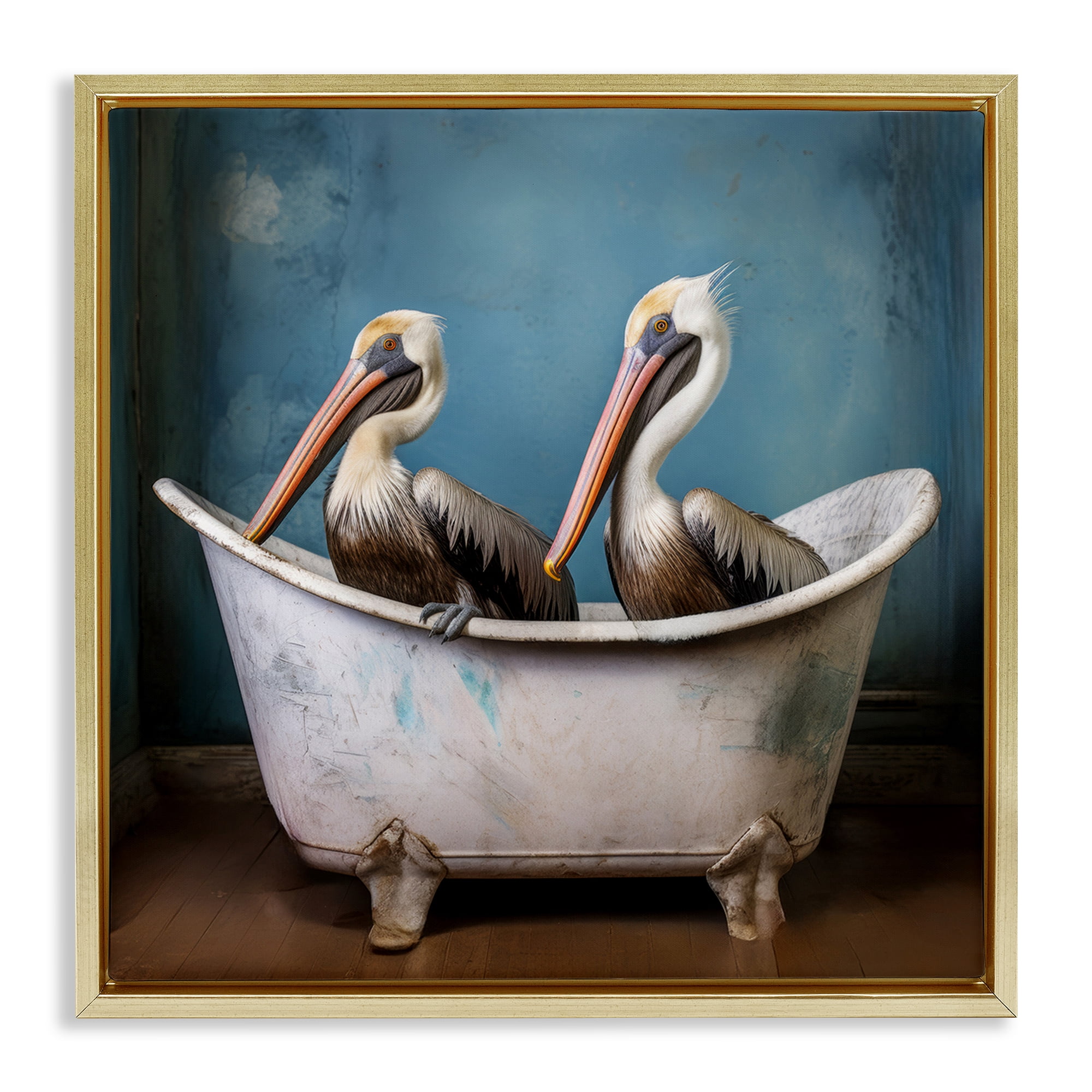 Stupell Industries Pelican Bath Time Typography Painting Gold Floater Framed Canvas Art Print Wall Art, 18 x 18