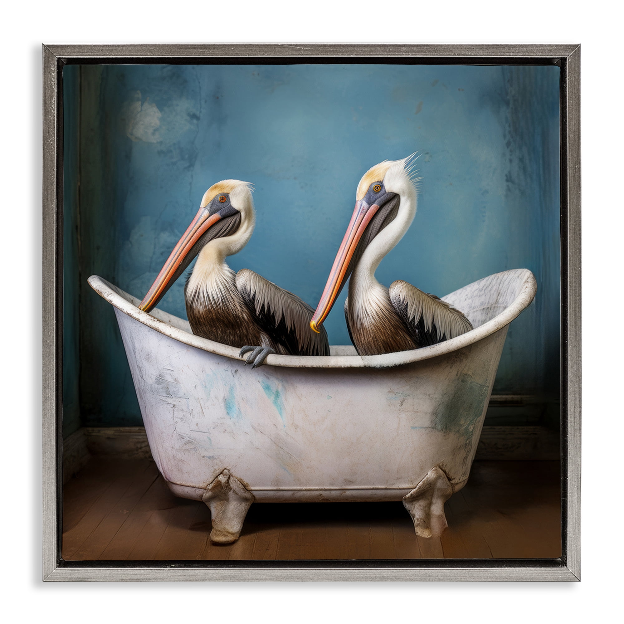 Stupell Industries Pelican Bath Time Typography Painting Gray Floater Framed Canvas Art Print Wall Art, 25 x 25