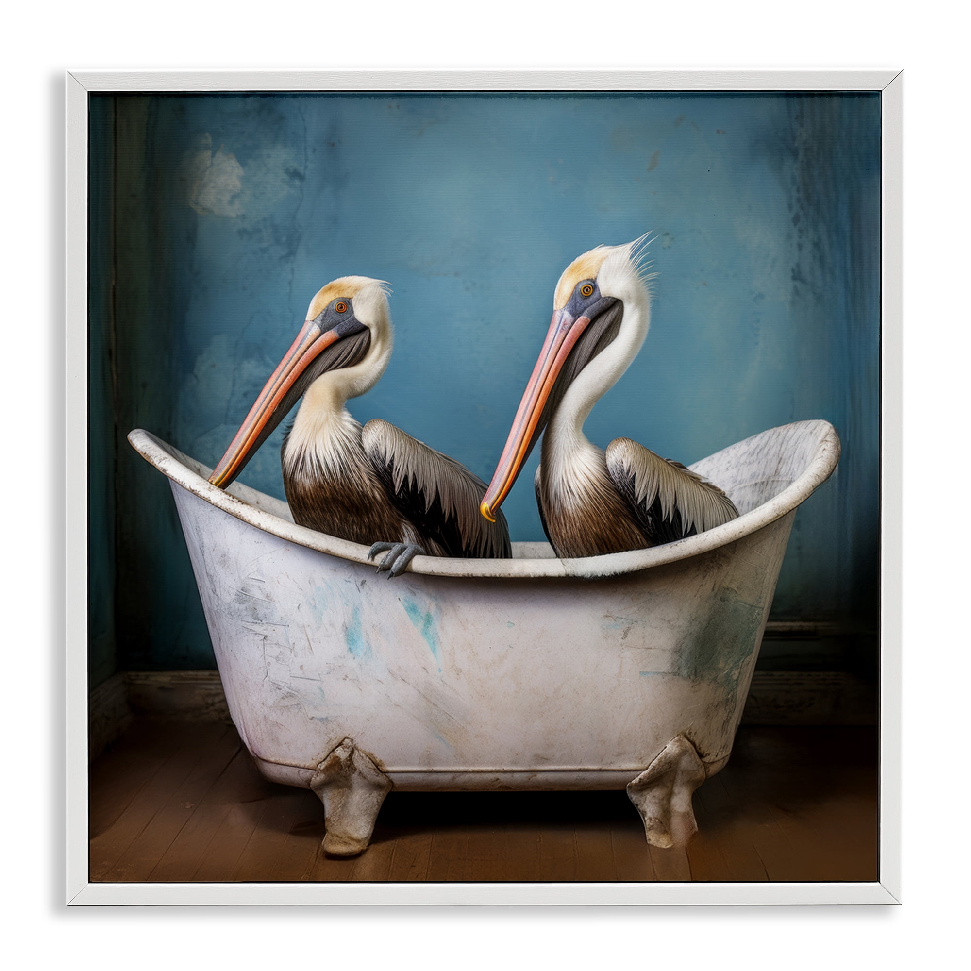 Stupell Industries Pelican Bath Time Typography Painting White Framed Art Print Wall Art, 12 x 12