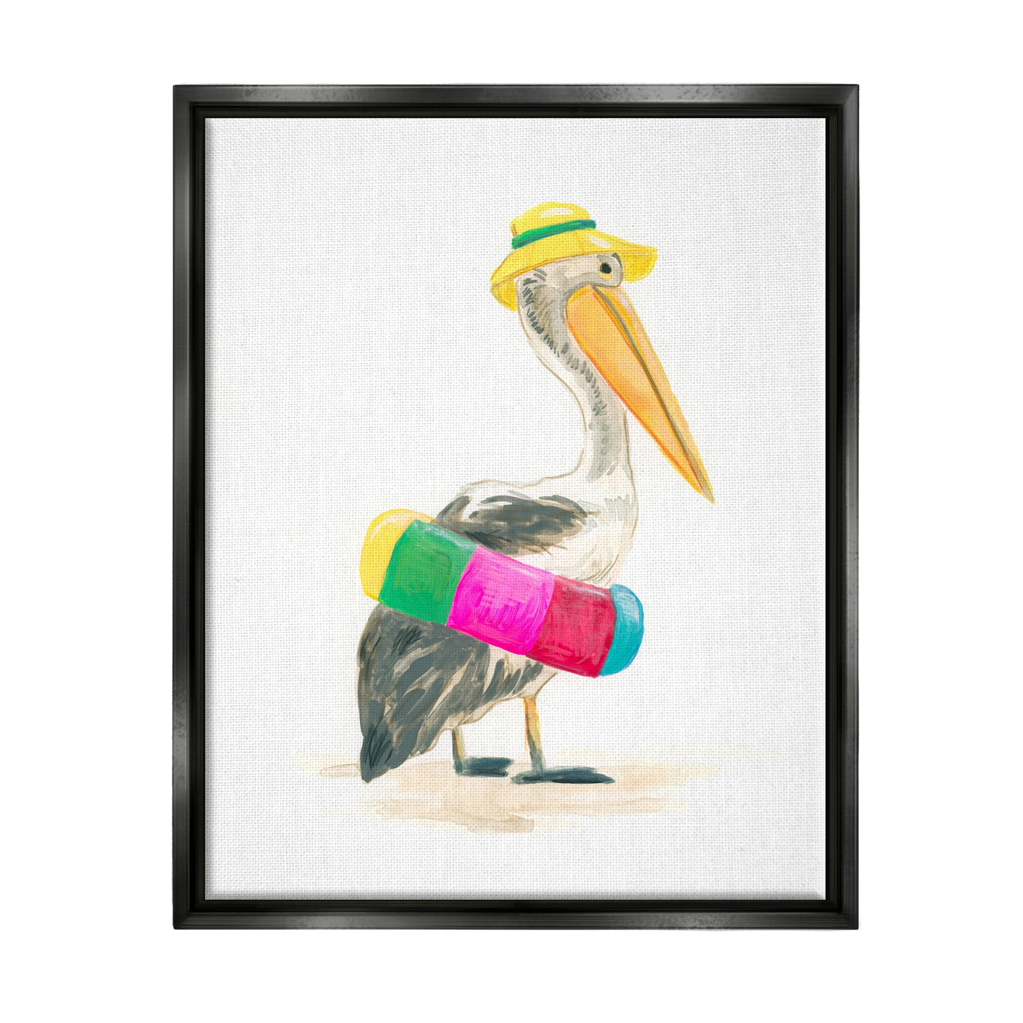 Stupell Industries Pelican & Beach Tube Animals & Insects Painting Black Floater Framed Canvas Art Print Wall Art, 17 x 21