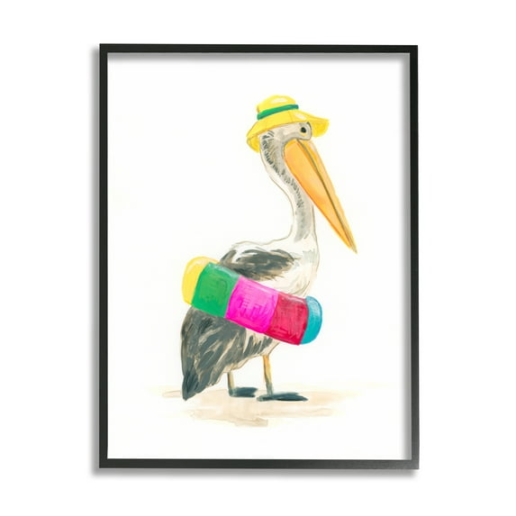 Stupell Industries Pelican & Beach Tube Animals & Insects Painting Black Framed Art Print Wall Art, 24 x 30