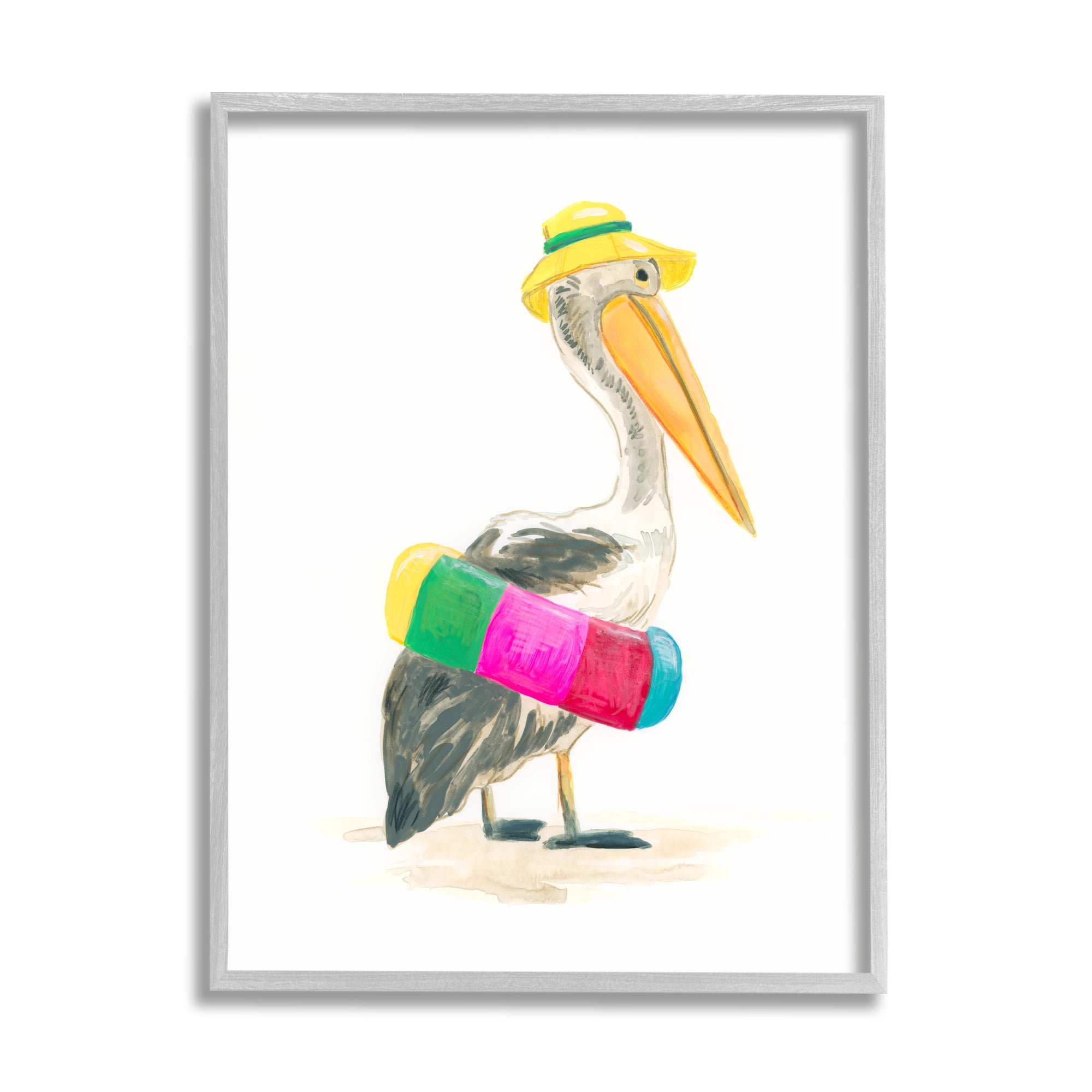 Stupell Industries Pelican & Beach Tube Animals & Insects Painting Gray Framed Art Print Wall Art, 24 x 30