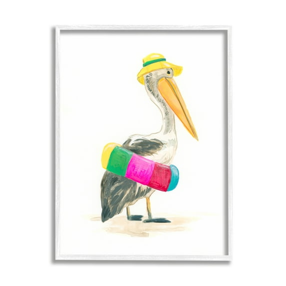 Stupell Industries Pelican & Beach Tube Animals & Insects Painting White Framed Art Print Wall Art, 16 x 20