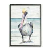 Stupell Industries Pelican Bird Standing Beach Sand Grain Pattern Graphic Art Black Framed Art Print Wall Art, Design by Patricia Pinto
