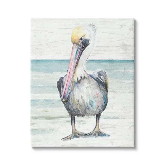 Stupell Industries Pelican Bird Standing Beach Sand Grain Pattern Graphic Art Gallery Wrapped Canvas Print Wall Art, Design by Patricia Pinto