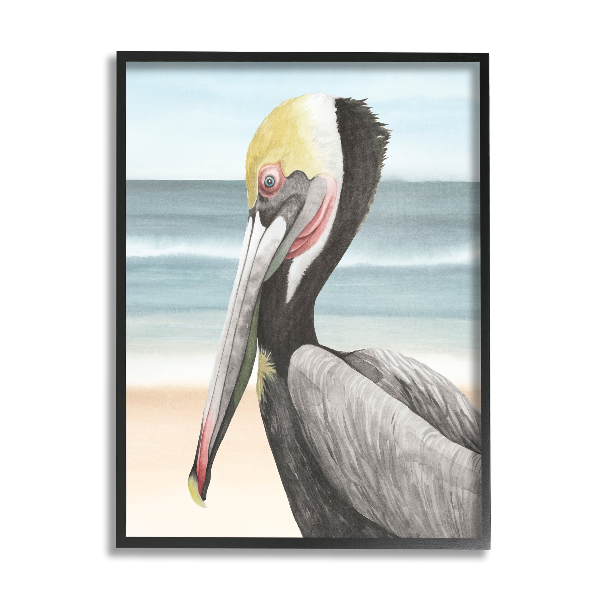 Stupell Industries Pelican & Coastal Shore Animals & Insects Painting Black Framed Art Print Wall Art, 16 x 20