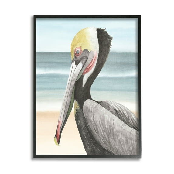 Stupell Industries Pelican & Coastal Shore Animals & Insects Painting Black Framed Art Print Wall Art, 24 x 30