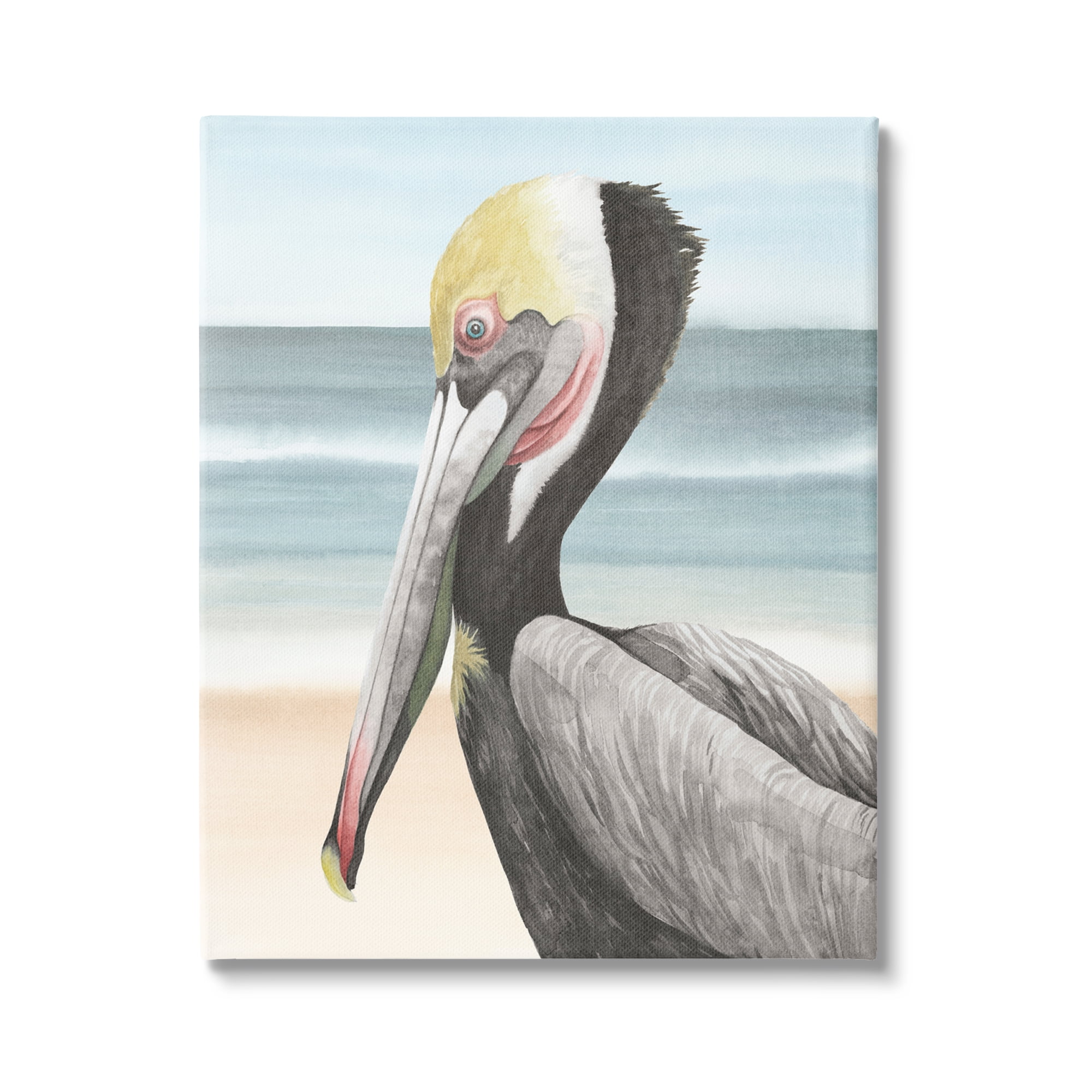 Stupell Industries Pelican & Coastal Shore Animals & Insects Painting Gallery Wrapped Canvas Art Print Wall Art, 24 x 30