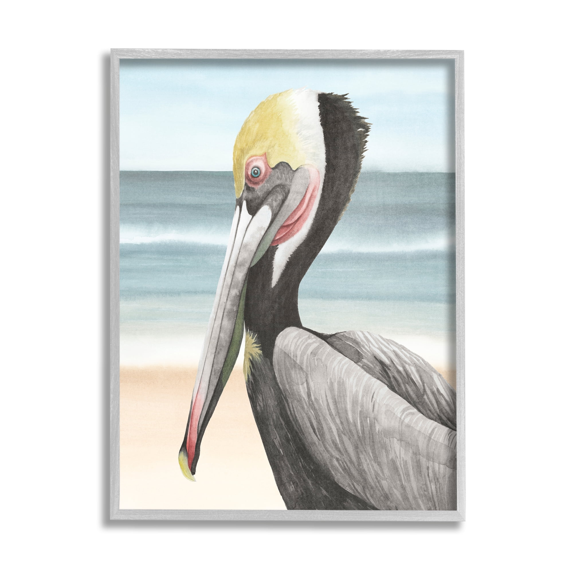Stupell Industries Pelican & Coastal Shore Animals & Insects Painting Gray Framed Art Print Wall Art, 11 x 14