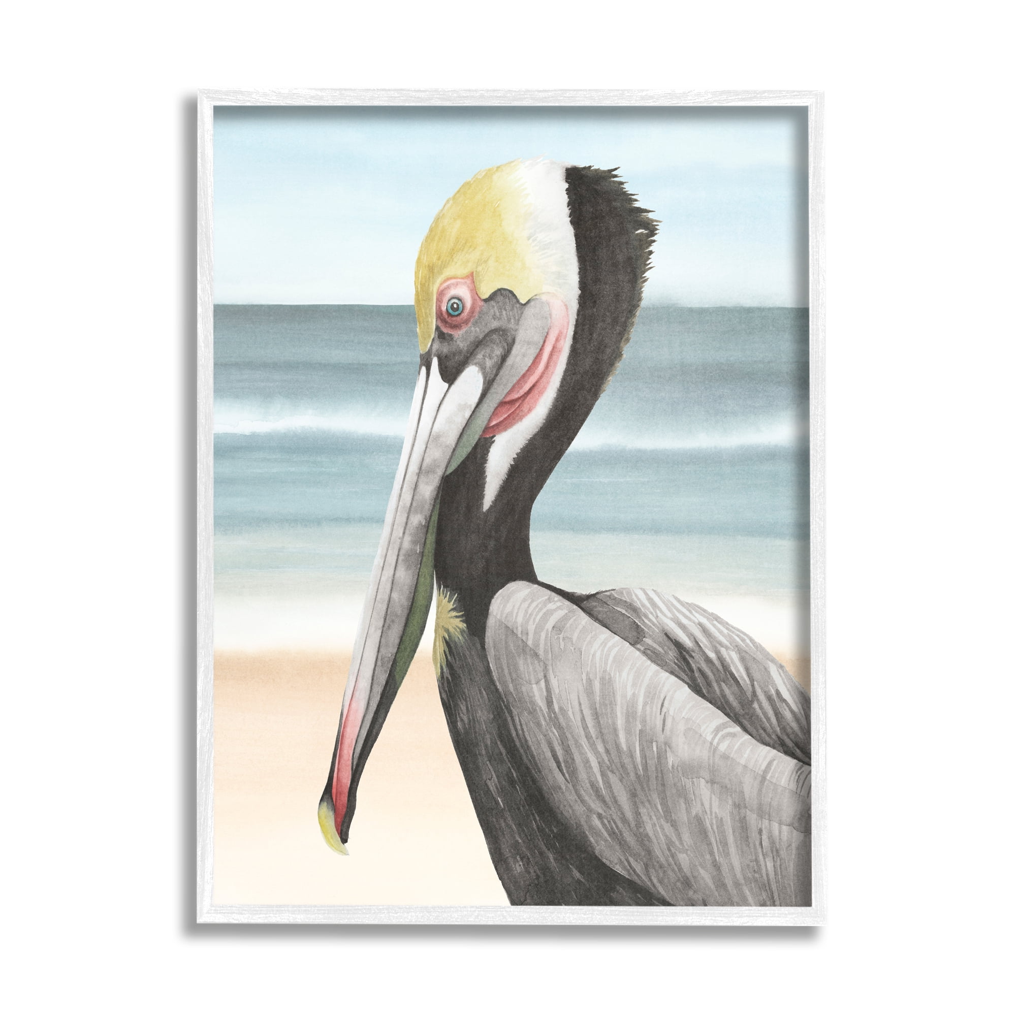 Stupell Industries Pelican & Coastal Shore Animals & Insects Painting White Framed Art Print Wall Art, 24 x 30