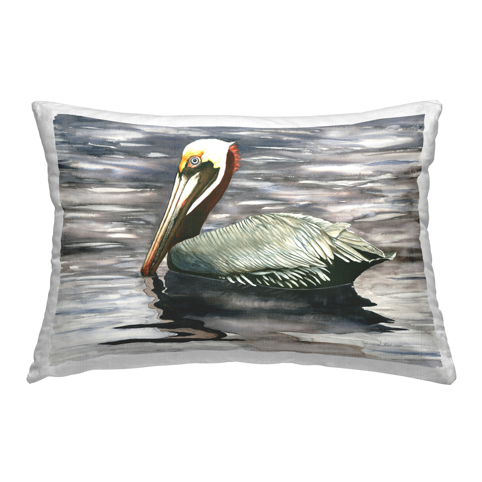 Stupell Industries Pelican Drifting on Lake Decorative Printed Throw Pillow Design by Christine Reichow