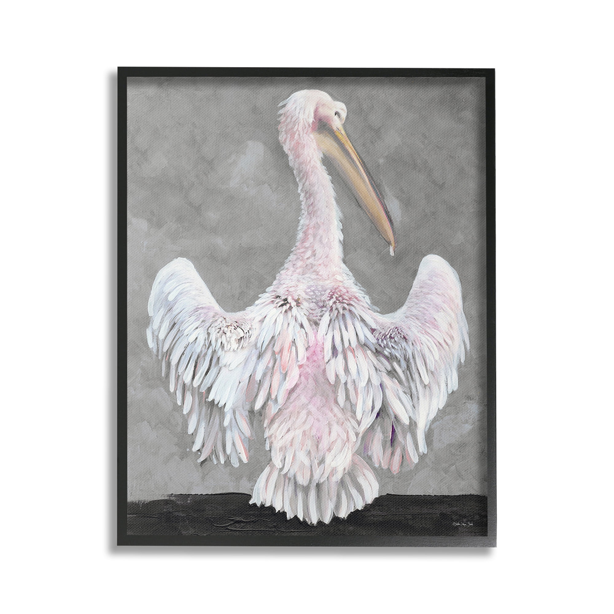 Stupell Industries Pelican Flapping Wings Animals & Insects Painting Black Framed Art Print Wall Art, 16 x 20