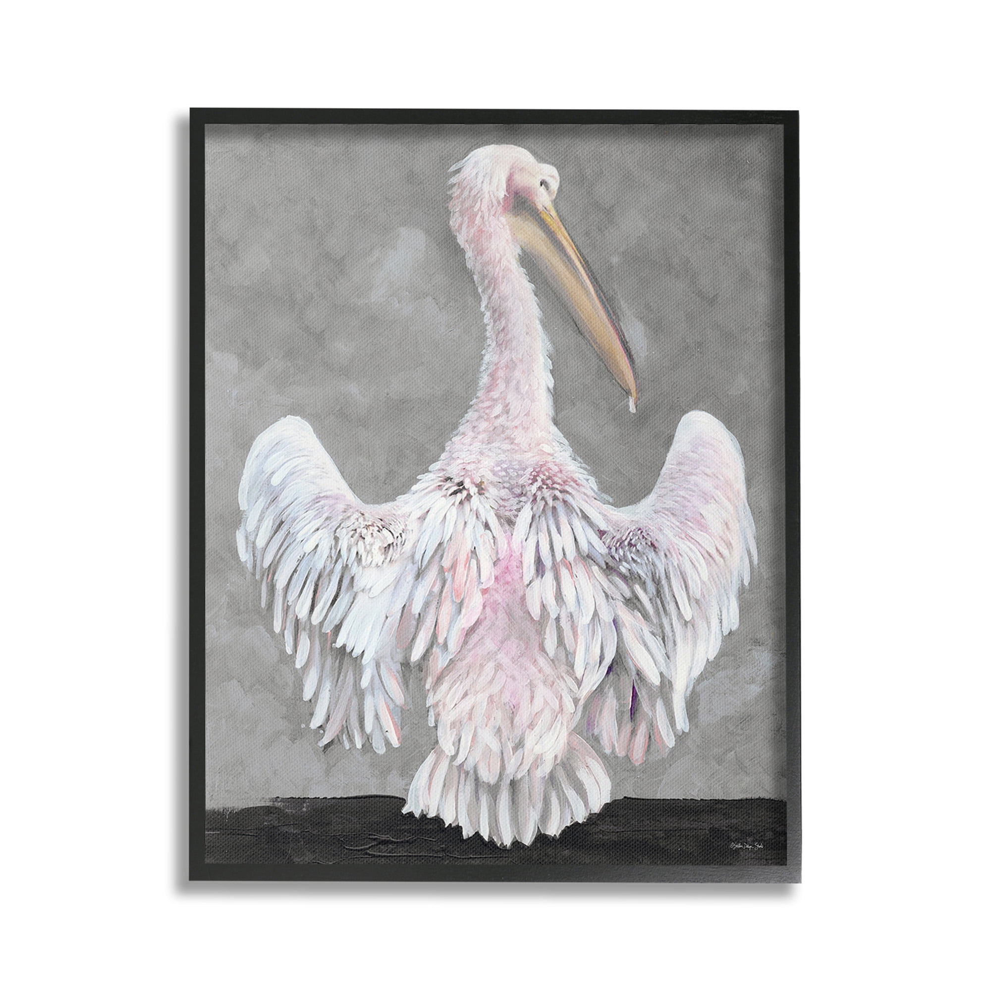 Stupell Industries Pelican Flapping Wings Animals & Insects Painting Black Framed Art Print Wall Art, 24 x 30