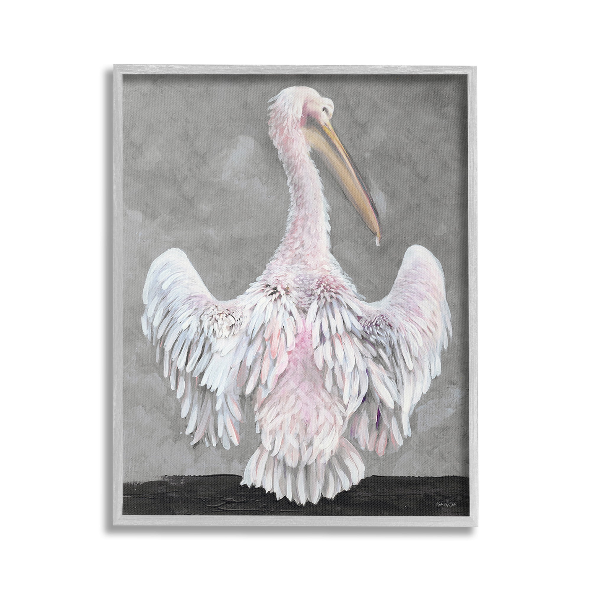 Stupell Industries Pelican Flapping Wings Animals & Insects Painting Gray Framed Art Print Wall Art, 16 x 20