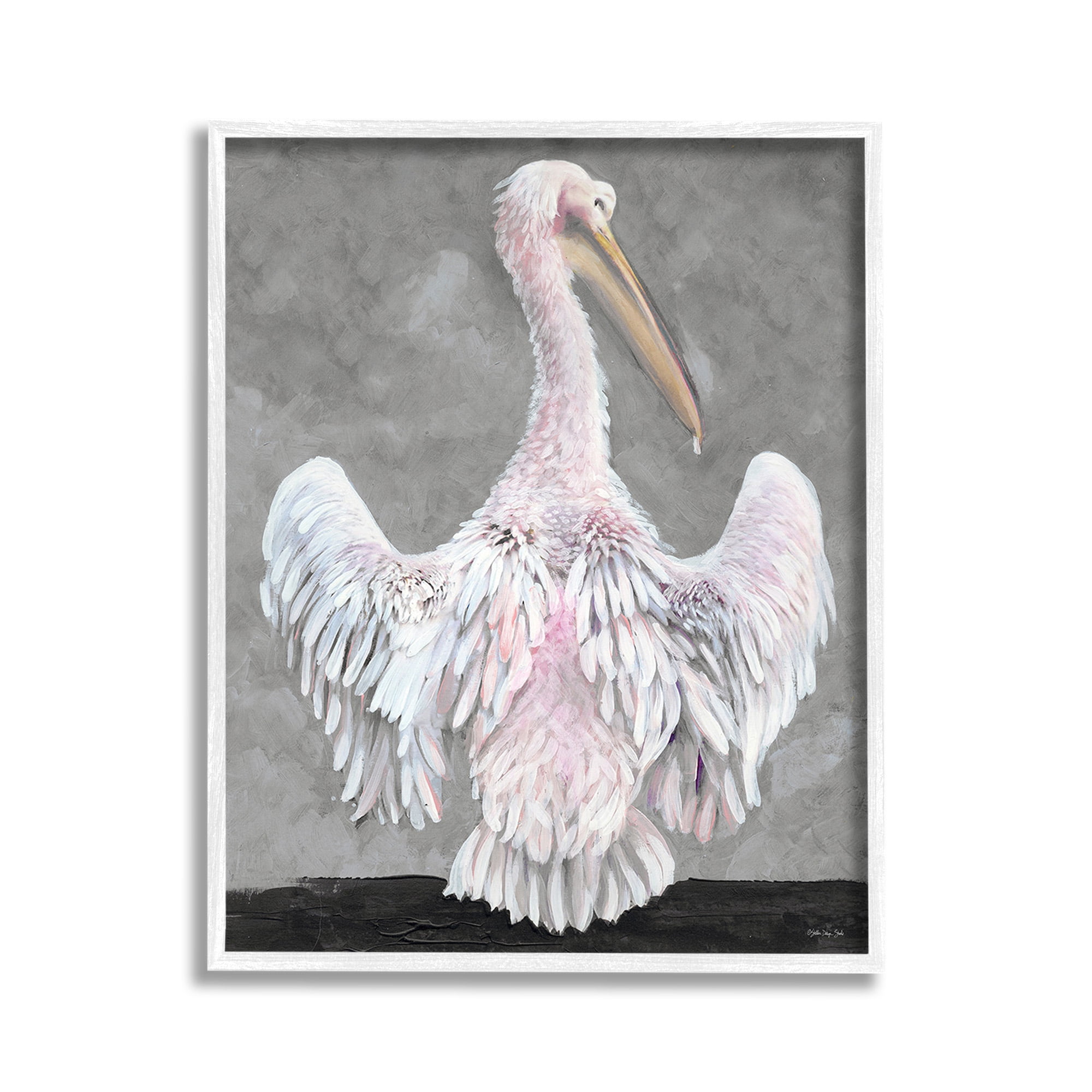 Stupell Industries Pelican Flapping Wings Animals & Insects Painting White Framed Art Print Wall Art, 11 x 14