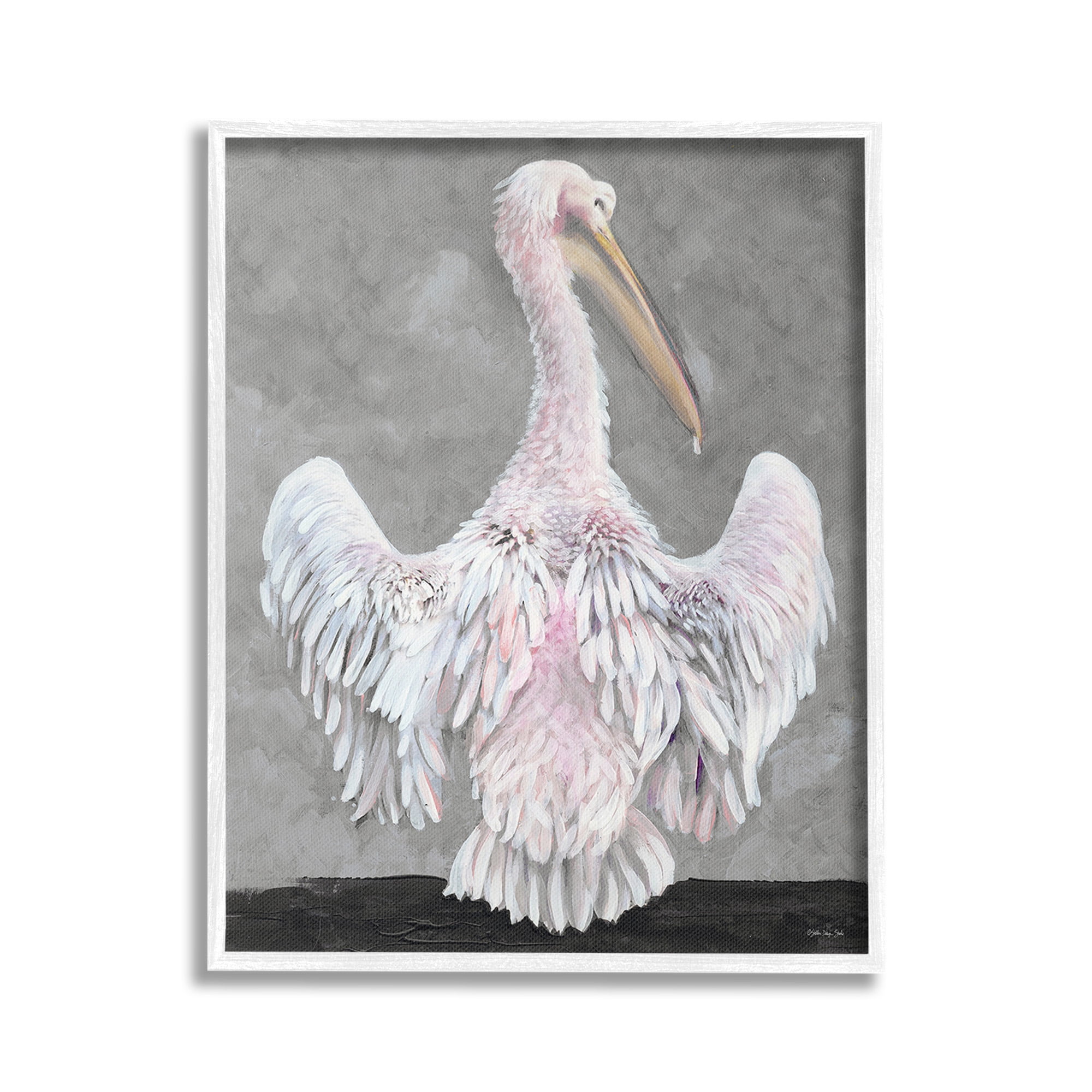 Stupell Industries Pelican Flapping Wings Animals & Insects Painting White Framed Art Print Wall Art, 16 x 20