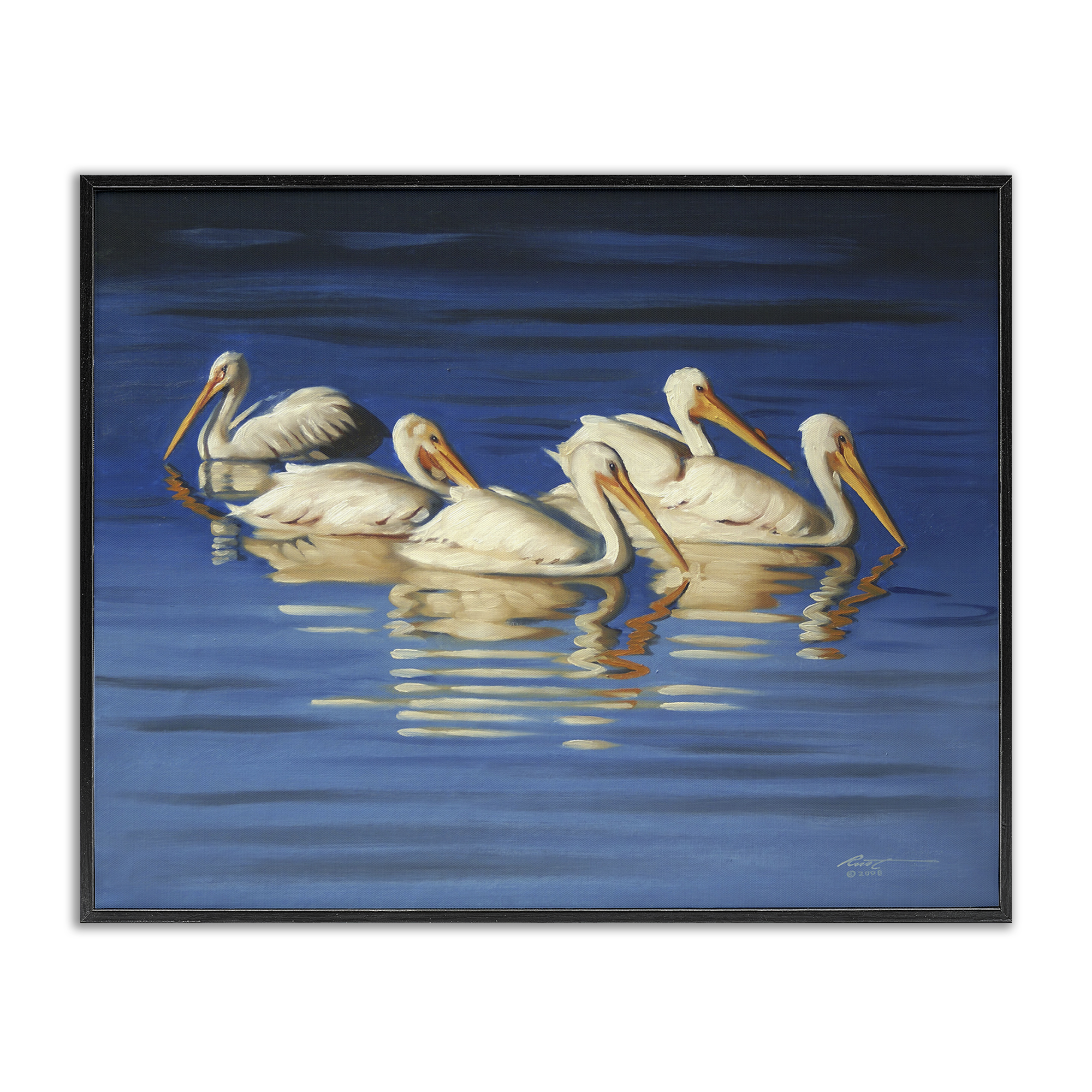 Stupell Industries Pelican Flock Lake Ripples Animals & Insects Painting Black Framed Art Print Wall Art, 30 x 24