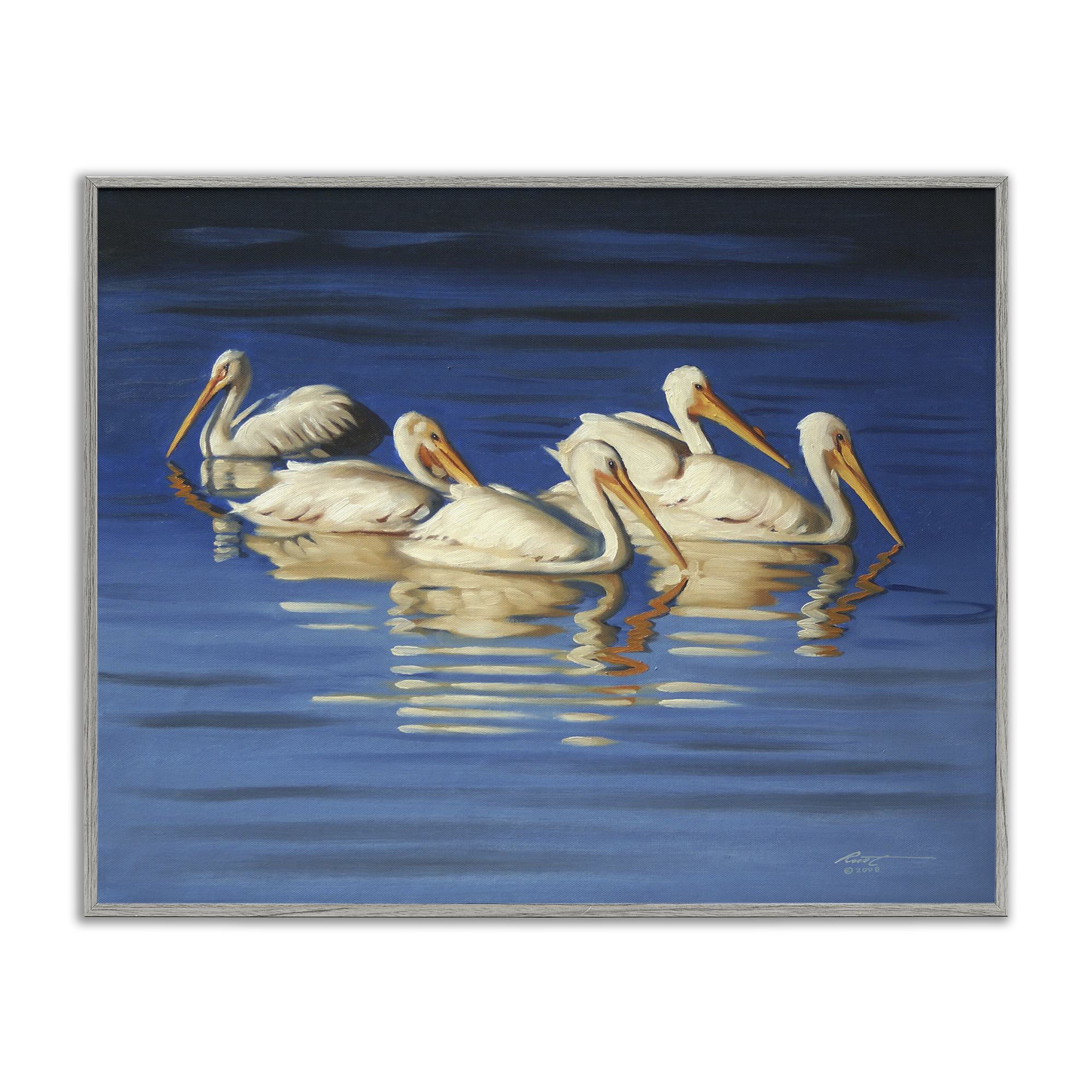 Stupell Industries Pelican Flock Lake Ripples Animals & Insects Painting Gray Framed Art Print Wall Art, 20 x 16