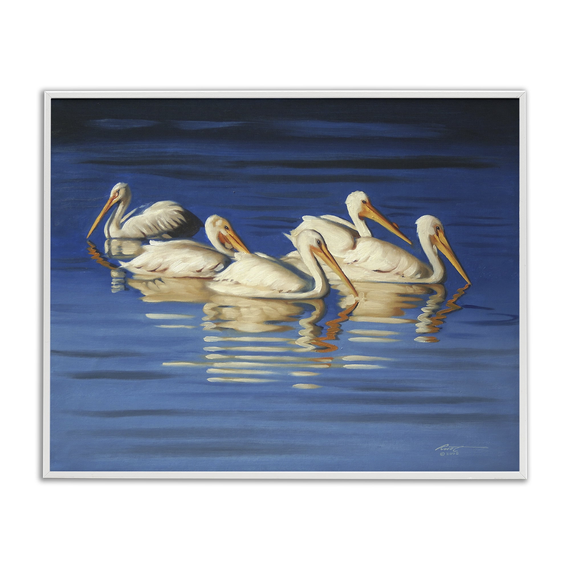 Stupell Industries Pelican Flock Lake Ripples Animals & Insects Painting White Framed Art Print Wall Art, 30 x 24