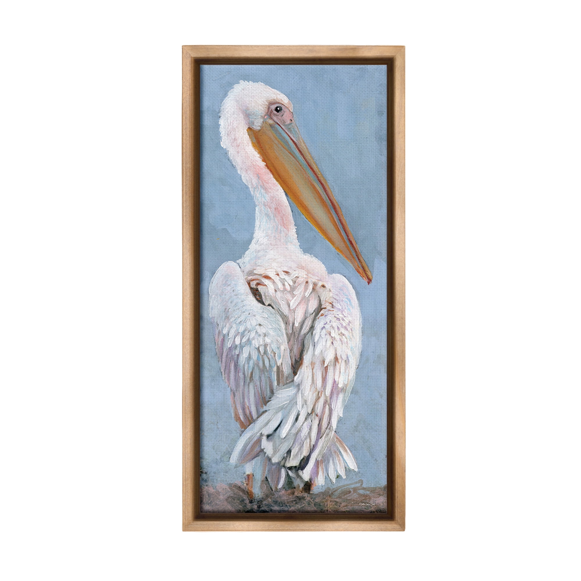 Stupell Industries Pelican From Back View Animals & Insects Painting Brown Floater Framed Canvas Art Print Wall Art, 14 x 31