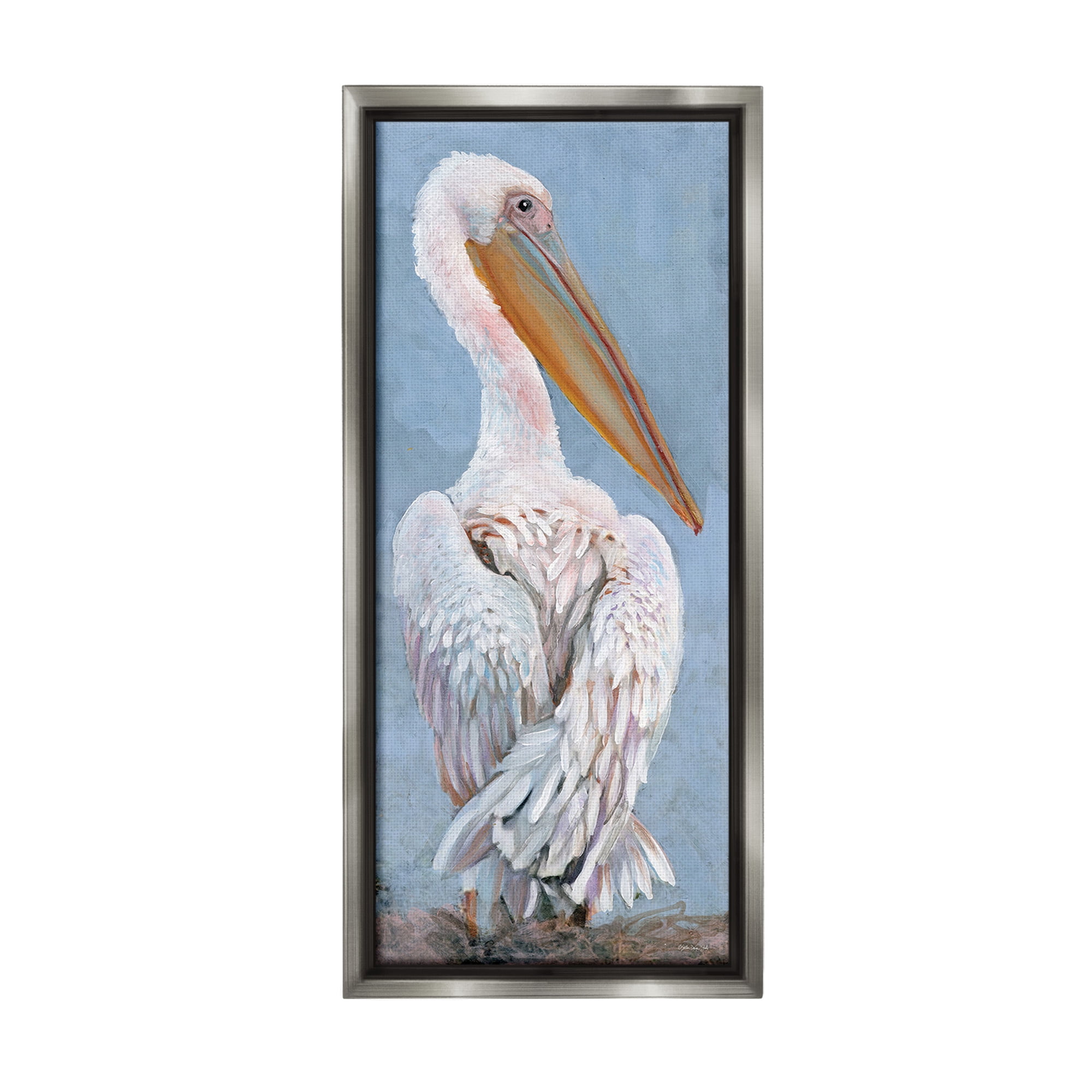 Stupell Industries Pelican From Back View Animals & Insects Painting Gray Floater Framed Canvas Art Print Wall Art, 14 x 31