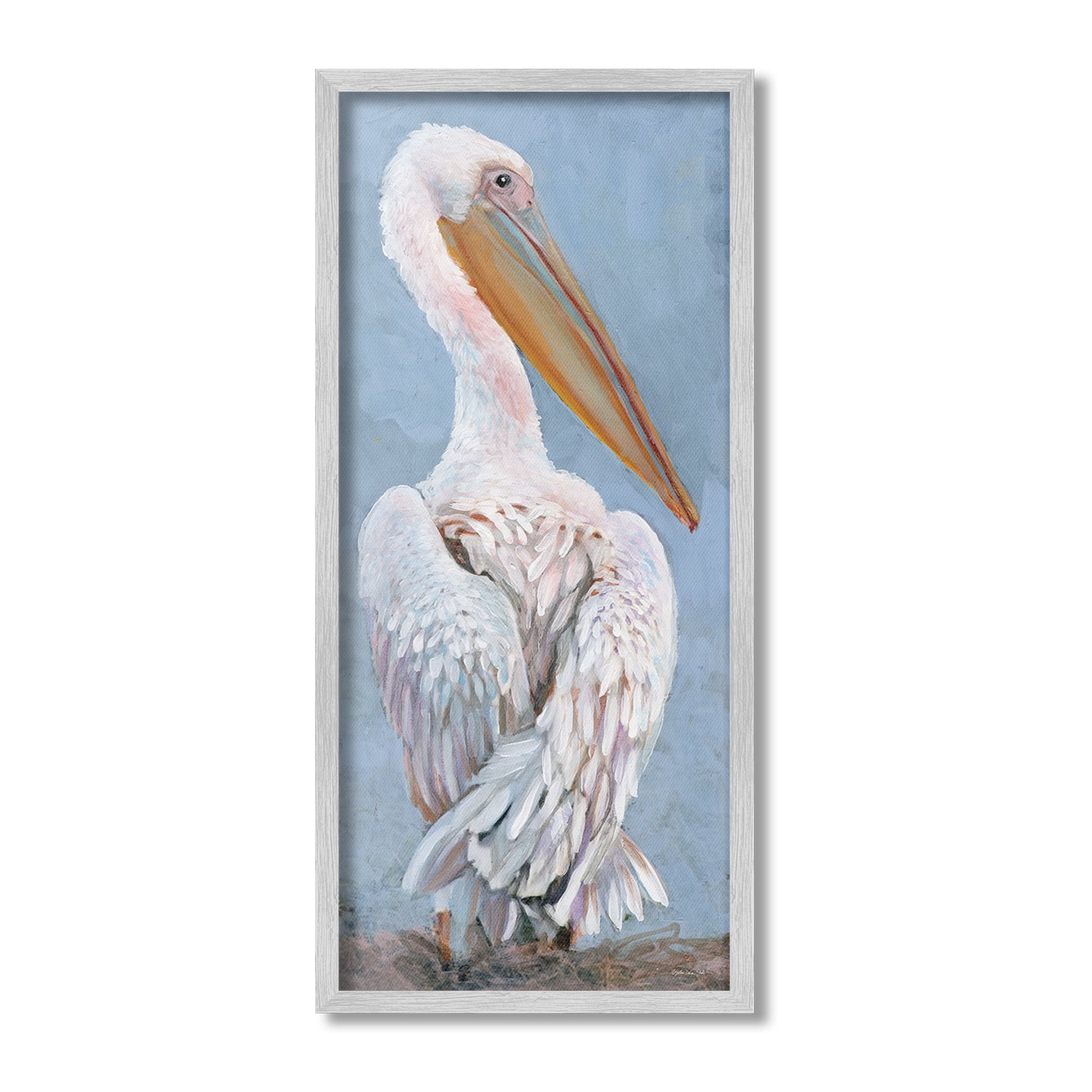 Stupell Industries Pelican From Back View Animals & Insects Painting Gray Framed Art Print Wall Art, 10 x 24