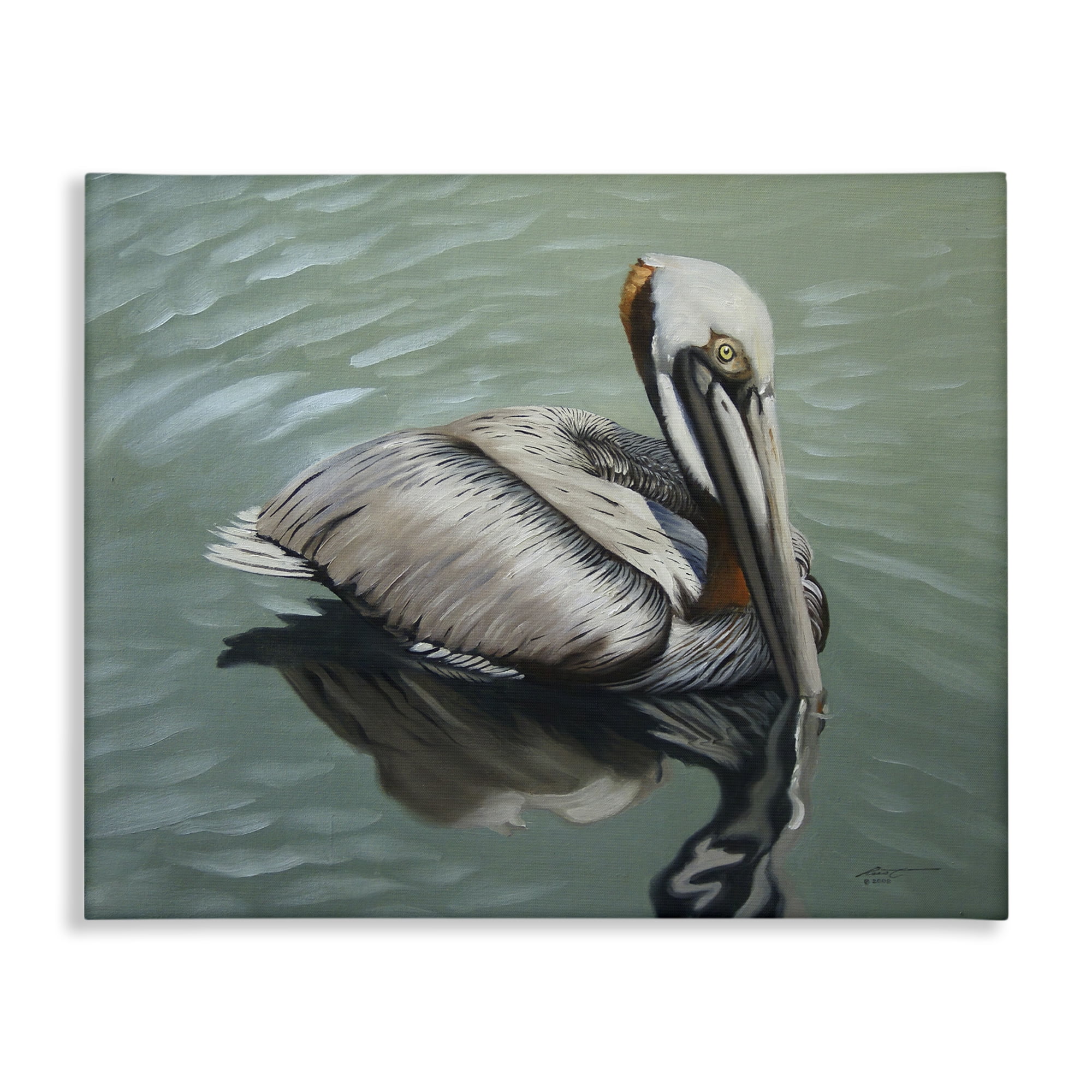 Stupell Industries Pelican Lake Reflection Animals & Insects Painting Gallery Wrapped Canvas Art Print Wall Art, 48 x 36