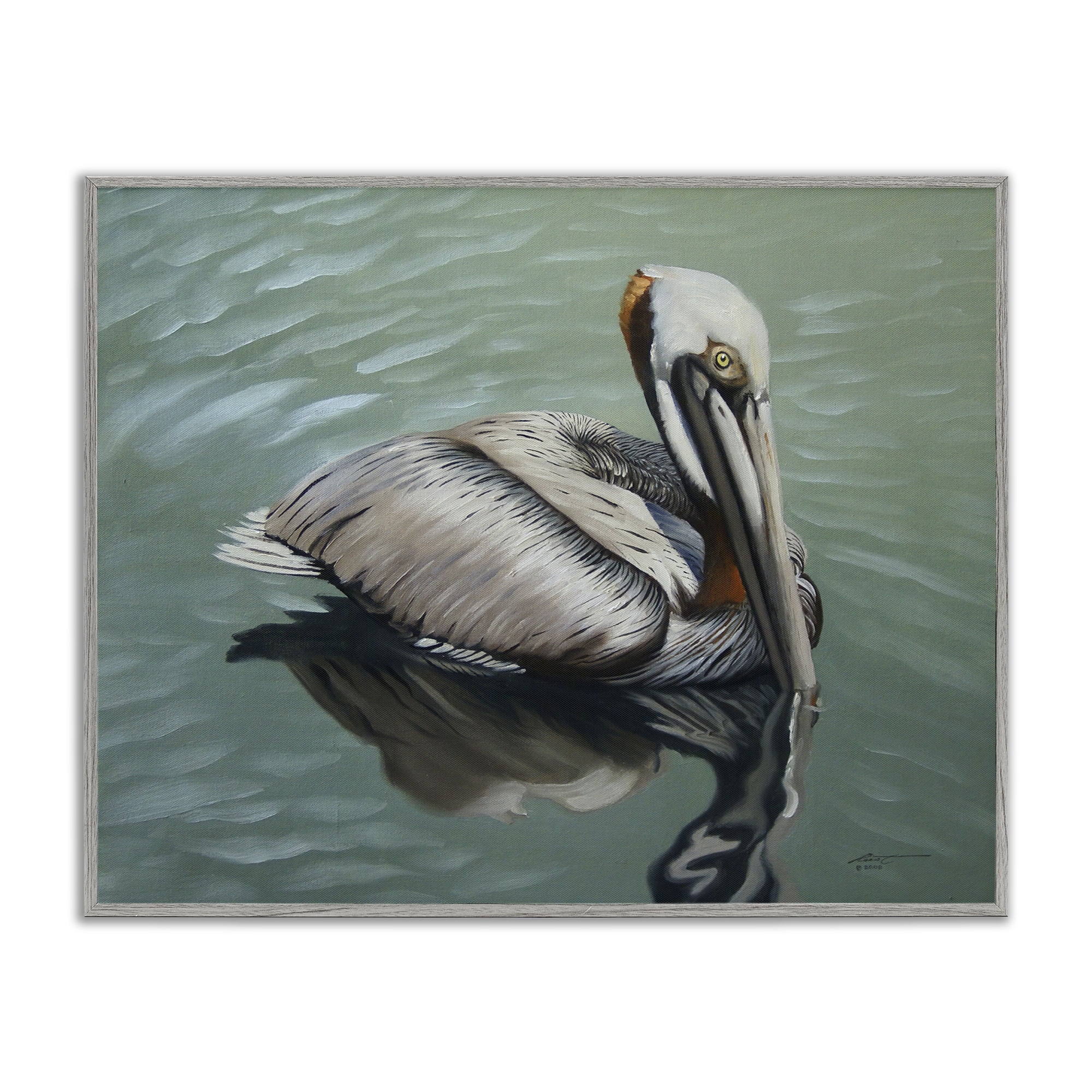 Stupell Industries Pelican Lake Reflection Animals & Insects Painting Gray Framed Art Print Wall Art, 20 x 16
