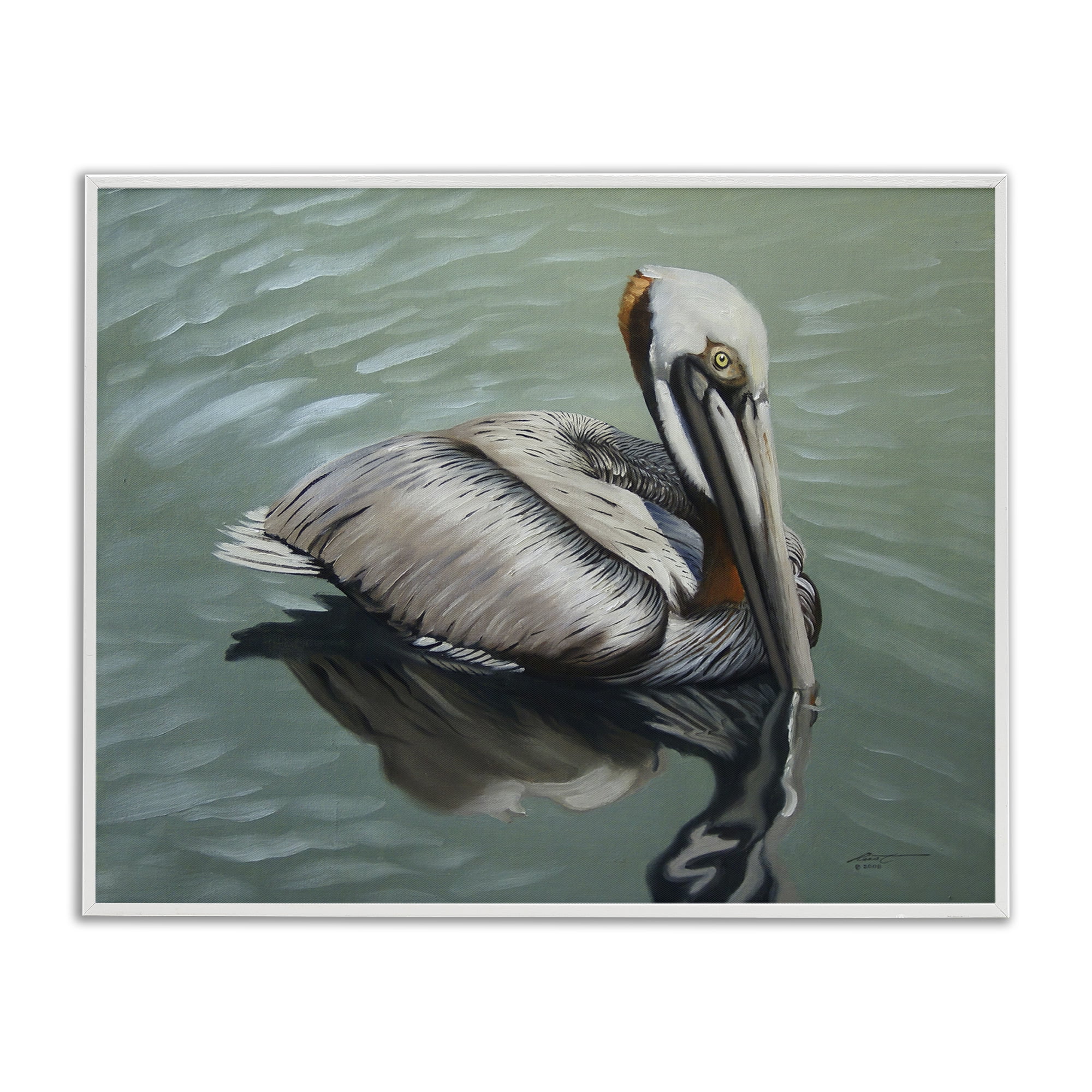 Stupell Industries Pelican Lake Reflection Animals & Insects Painting White Framed Art Print Wall Art, 20 x 16