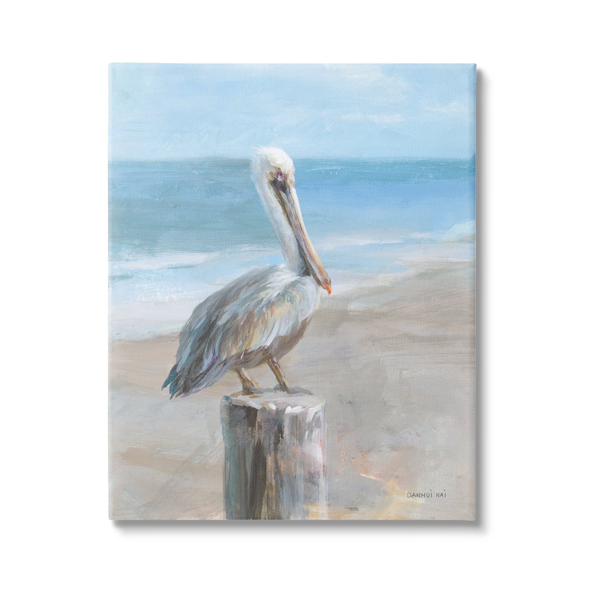 Pelican Perched on Coastal Beach Canvas Wall Art