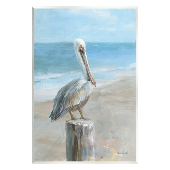 Stupell Industries Pelican Perched on Coast Animals & Insects Painting Unframed Art Print Wall Art, 13 x 19
