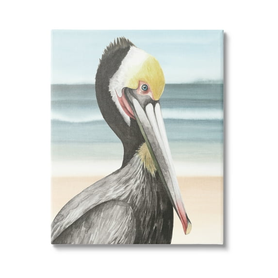 Stupell Industries Pelican Portrait on Beach Animals & Insects Painting Gallery Wrapped Canvas Art Print Wall Art, 16 x 20