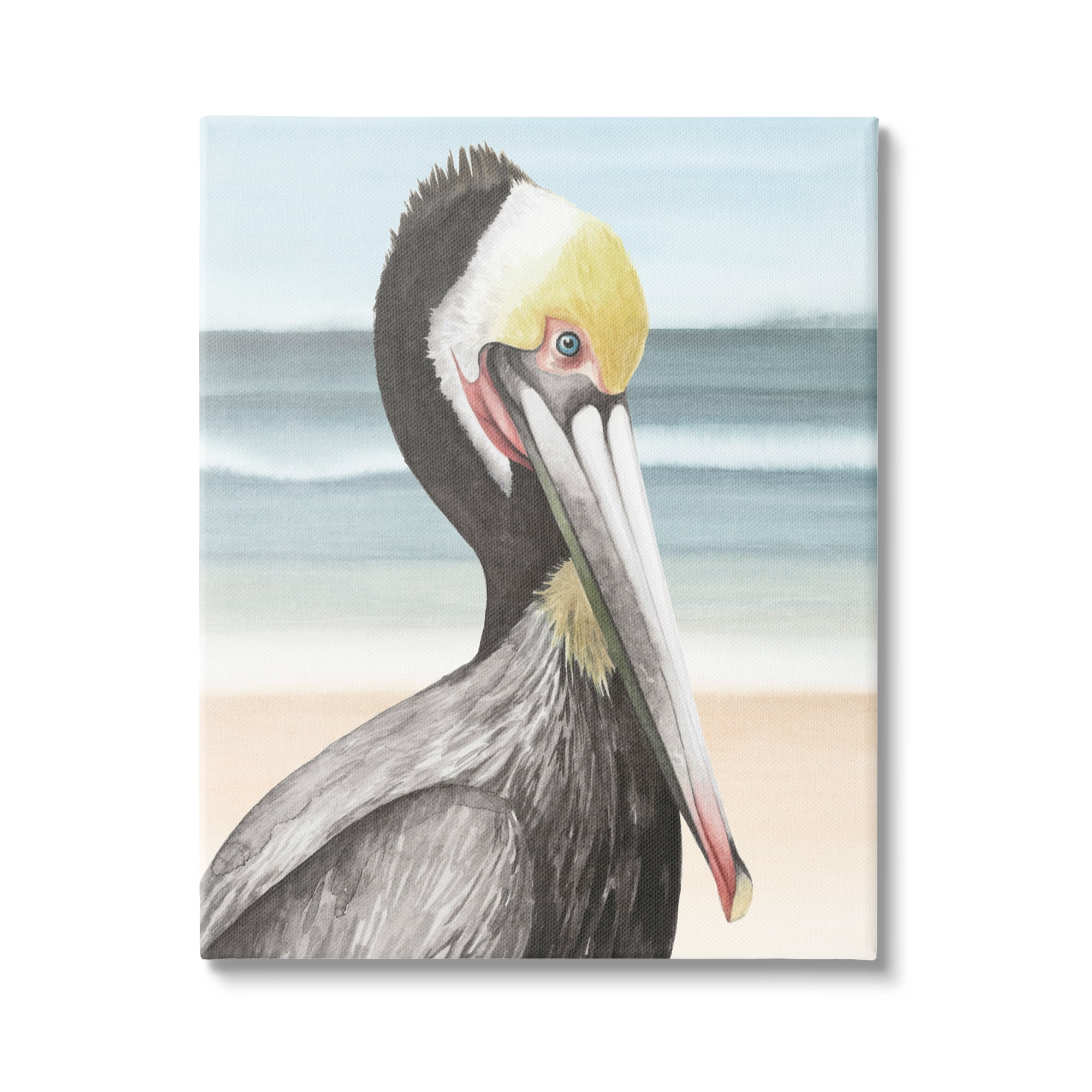 Stupell Industries Pelican Portrait on Beach Animals & Insects Painting Gallery Wrapped Canvas Art Print Wall Art, 30 x 40