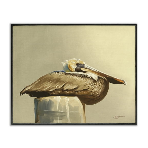 Stupell Industries Pelican Resting on Dock Animals & Insects Painting Black Framed Art Print Wall Art, 14 x 11