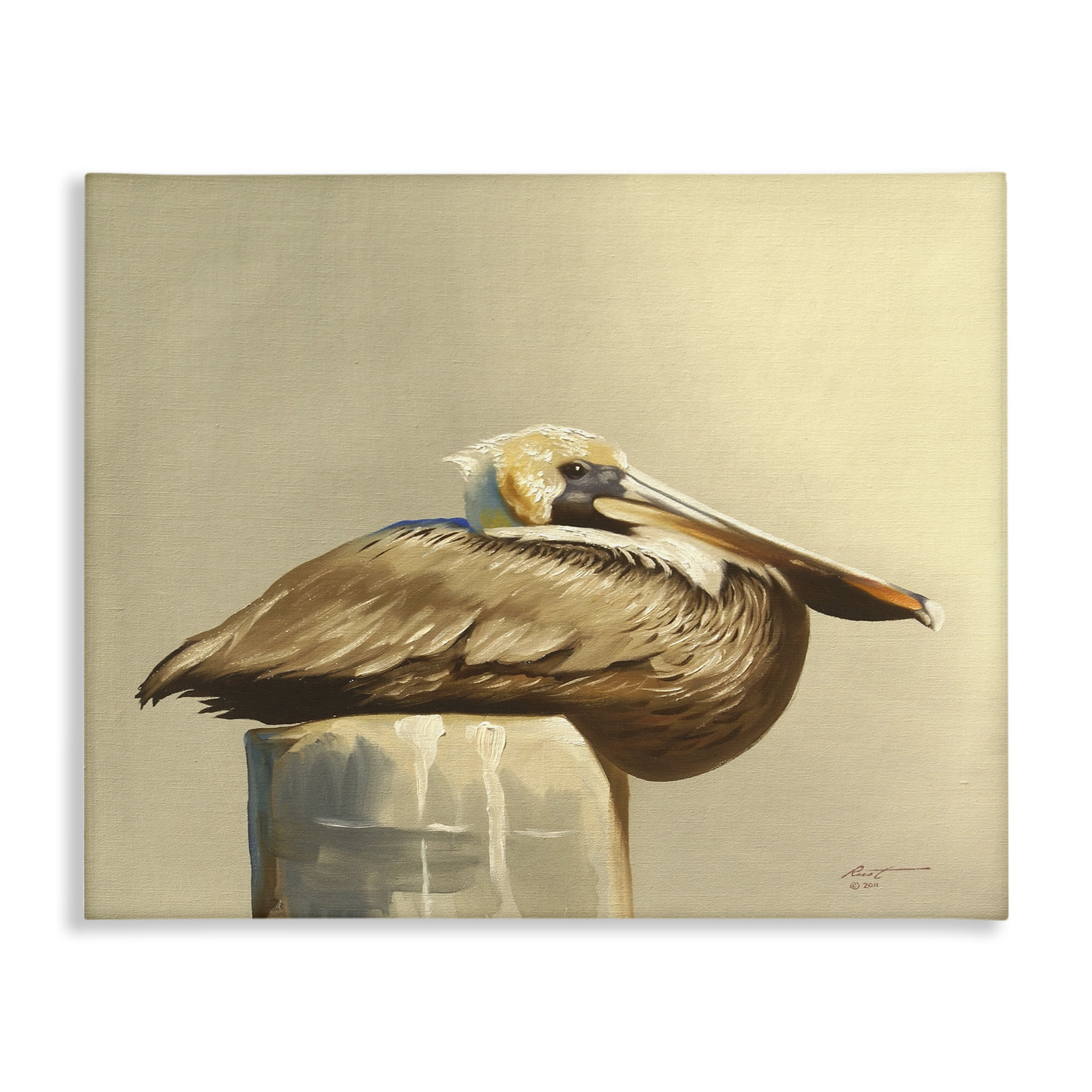 Stupell Industries Pelican Resting on Dock Animals & Insects Painting Gallery Wrapped Canvas Art Print Wall Art, 30 x 24
