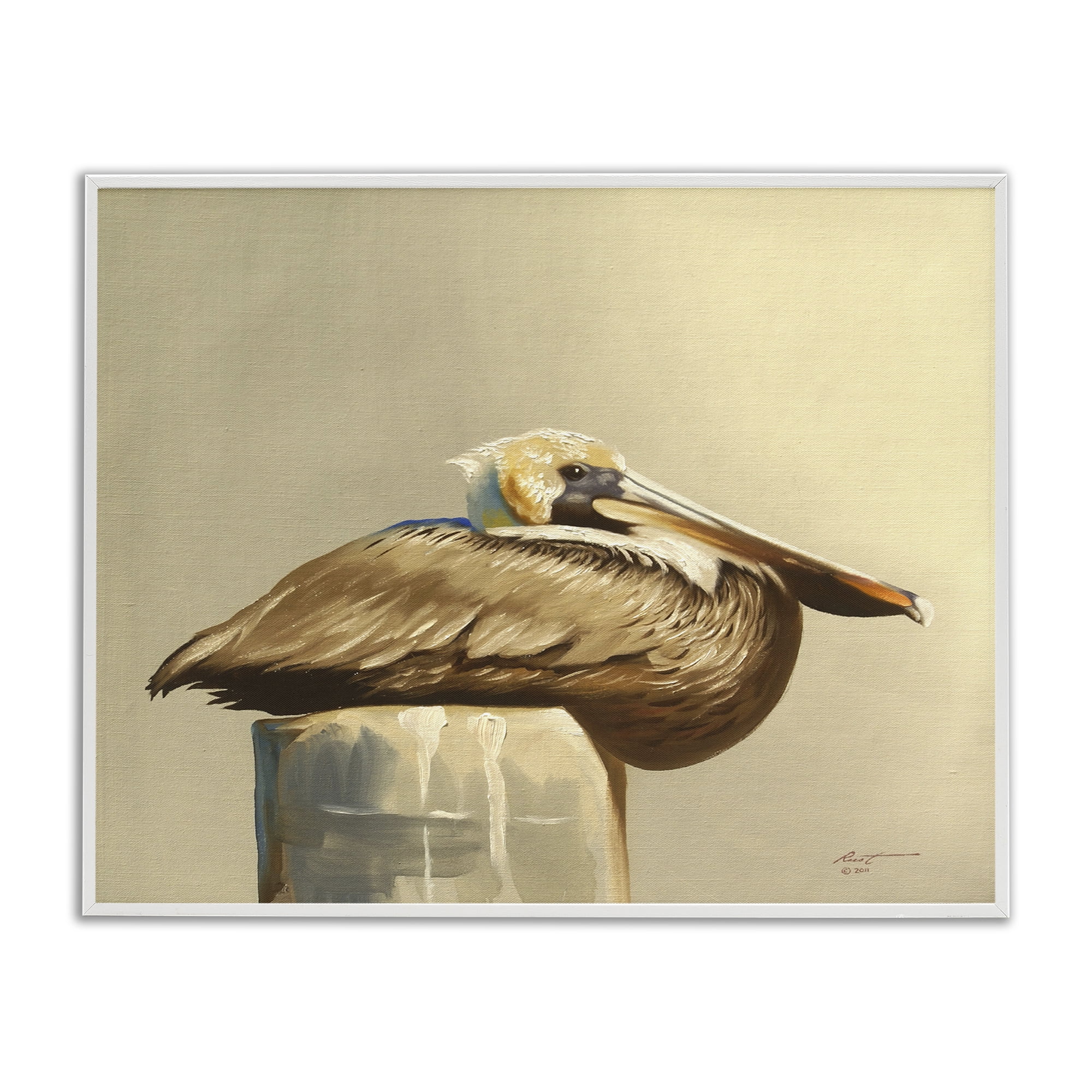 Stupell Industries Pelican Resting on Dock Animals & Insects Painting White Framed Art Print Wall Art, 30 x 24