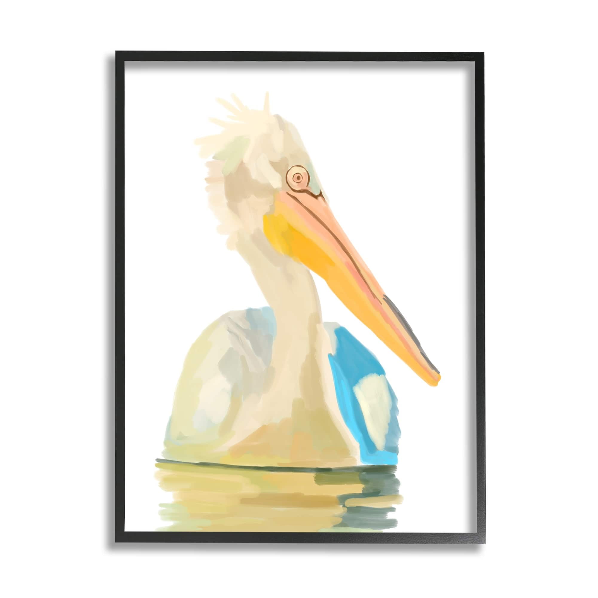 Stupell Industries Pelican Swimming Nature Portrait Coastal Painting Black Framed Art Print Wall Art