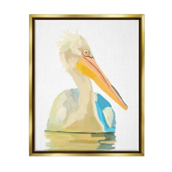 Stupell Industries Pelican Swimming Nature Portrait Coastal Painting Gold Floater Framed Art Print Wall Art