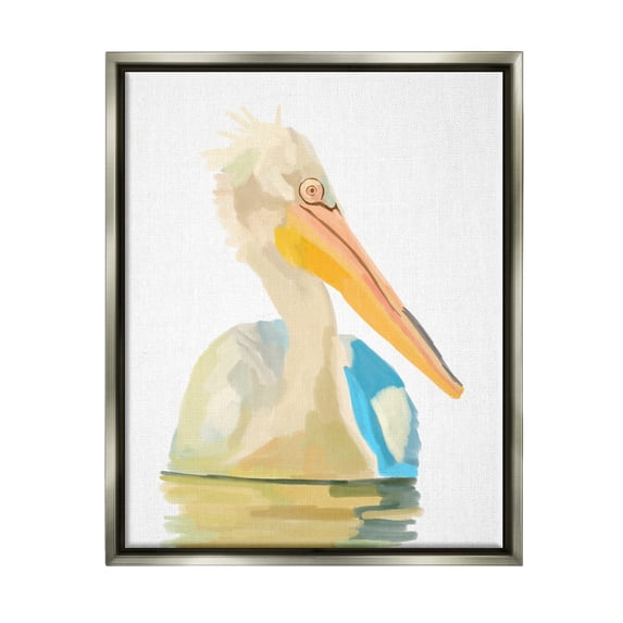 Stupell Industries Pelican Swimming Nature Portrait Coastal Painting Gray Floater Framed Art Print Wall Art