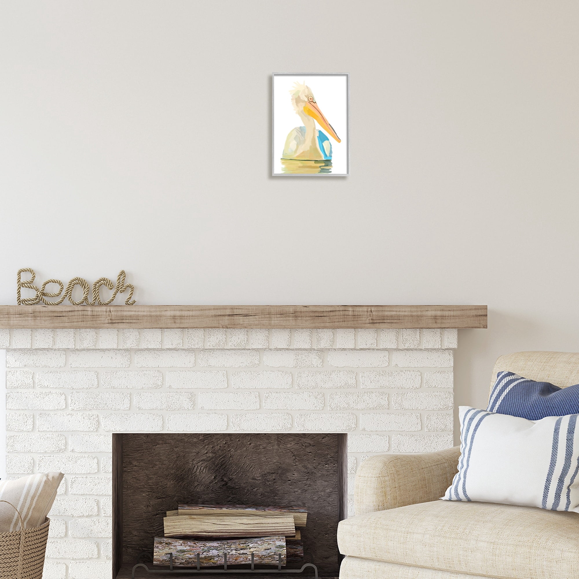 Stupell Industries Pelican Swimming Nature Portrait Coastal Painting Gray Framed Art Print Wall Art