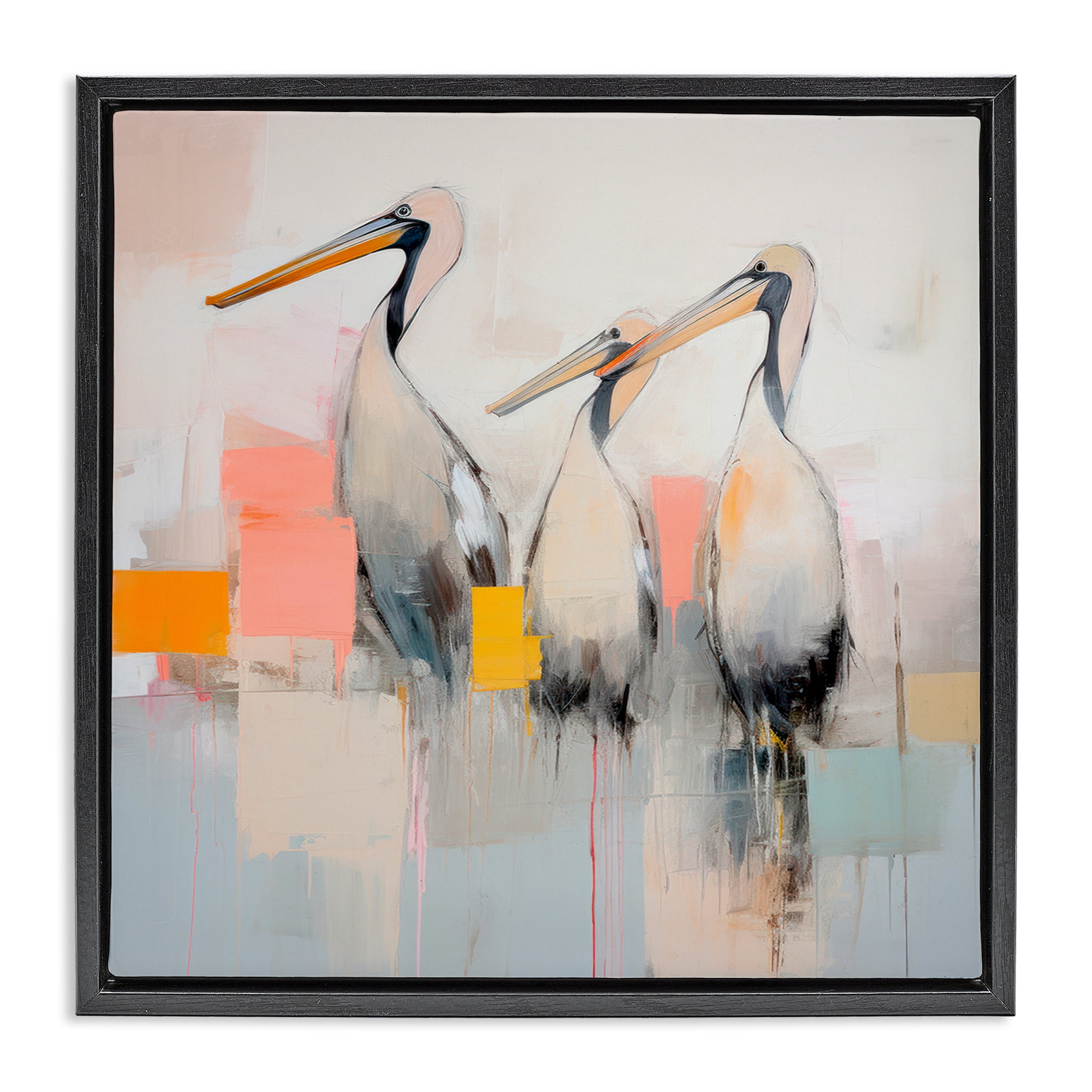 Stupell Industries Pelican Trio Abstract Animals & Insects Painting Black Floater Framed Canvas Art Print Wall Art, 25 x 25