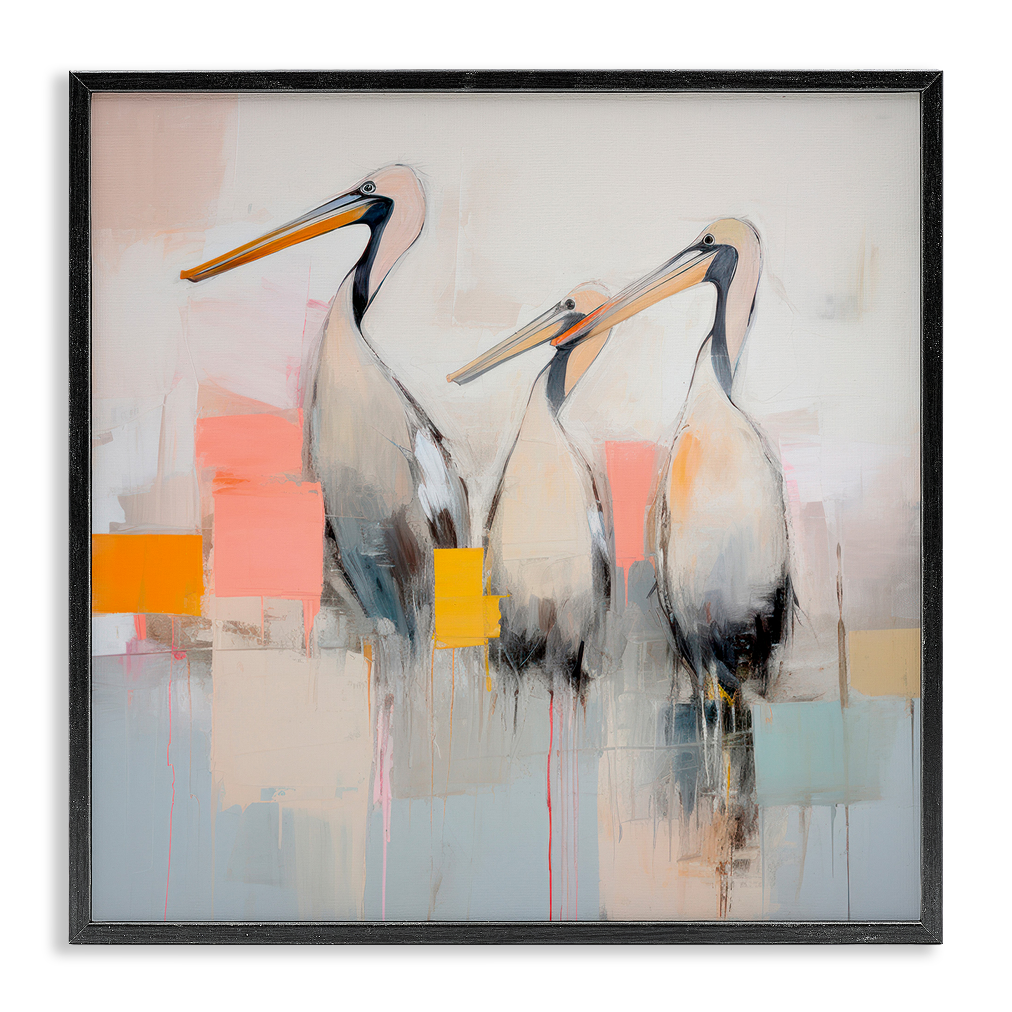 Stupell Industries Pelican Trio Abstract Animals & Insects Painting Black Framed Art Print Wall Art, 12 x 12