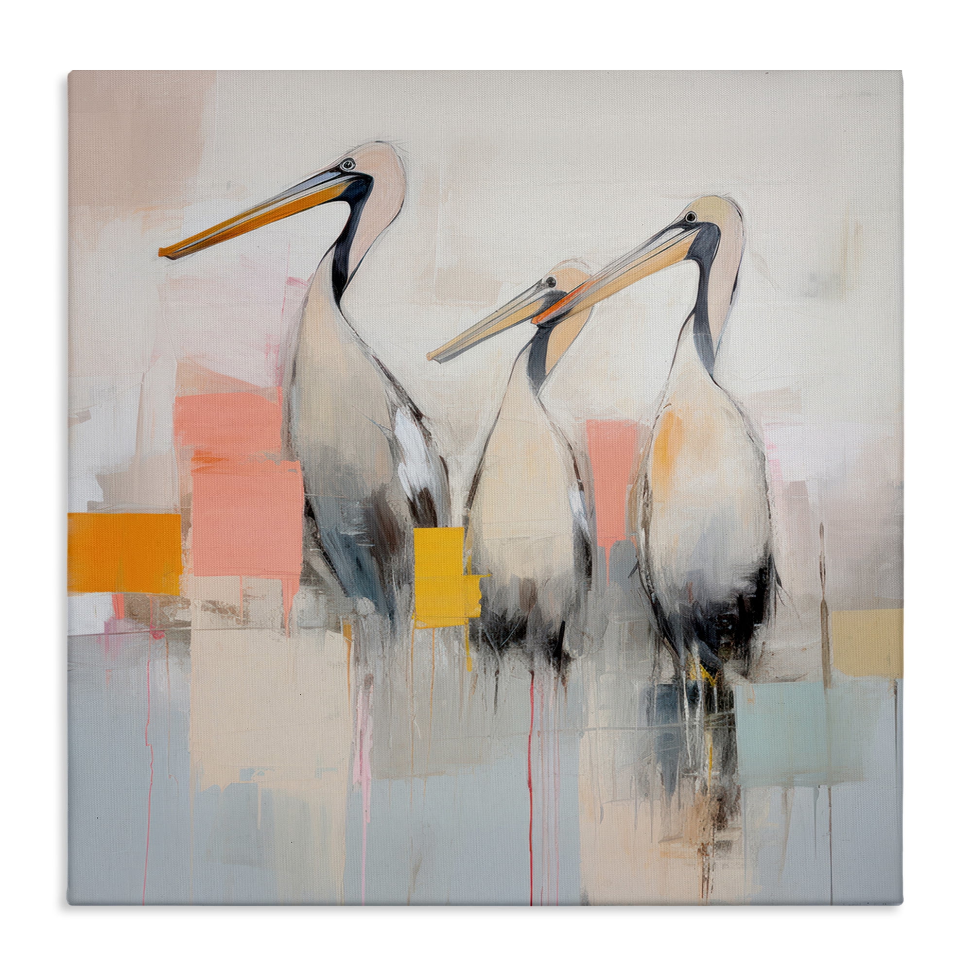 Stupell Industries Pelican Trio Abstract Animals & Insects Painting Gallery Wrapped Canvas Art Print Wall Art, 24 x 24