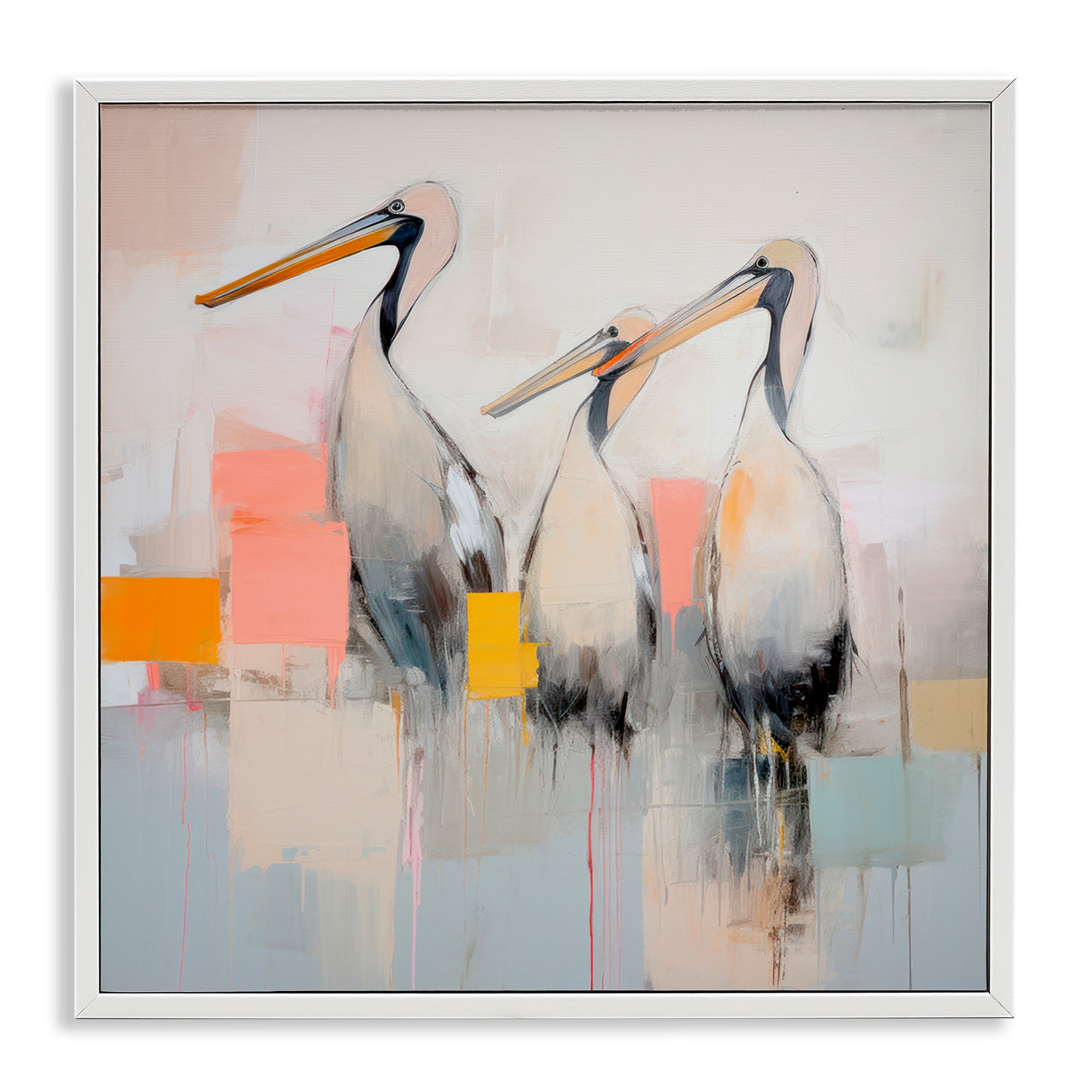 Stupell Industries Pelican Trio Abstract Animals & Insects Painting White Framed Art Print Wall Art, 12 x 12