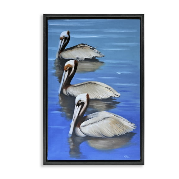 Stupell Industries Pelican Trio Drifting Animals & Insects Painting Black Floater Framed Canvas Art Print Wall Art, 17 x 25