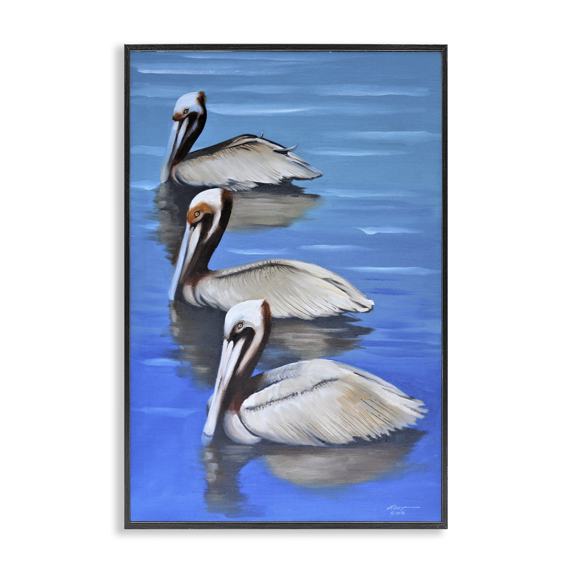 Stupell Industries Pelican Trio Drifting Animals & Insects Painting Black Framed Art Print Wall Art, 12 x 18