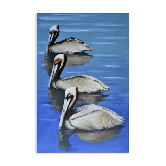 Stupell Industries Pelican Trio Drifting Animals & Insects Painting Gallery Wrapped Canvas Art Print Wall Art, 16 x 24