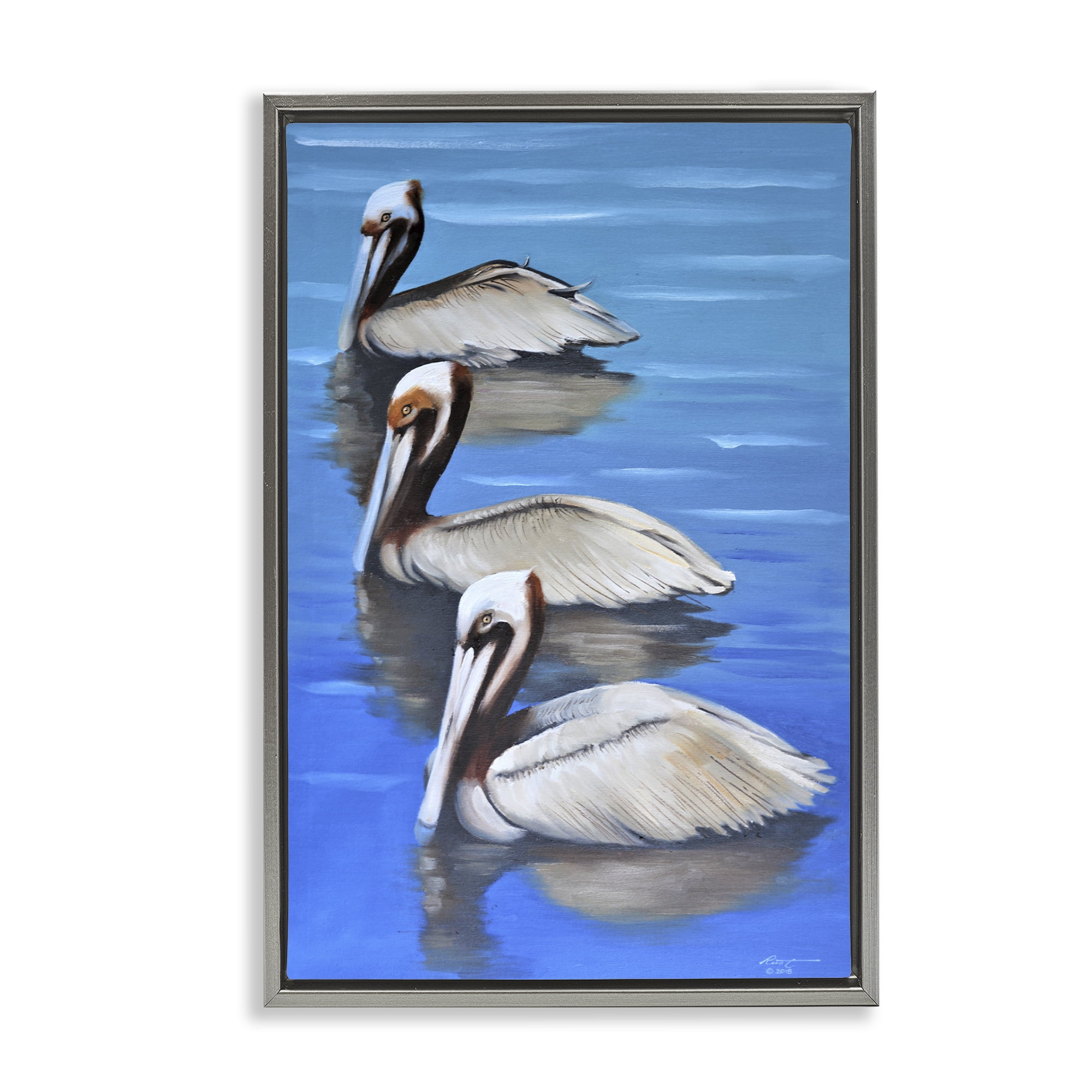 Stupell Industries Pelican Trio Drifting Animals & Insects Painting Gray Floater Framed Canvas Art Print Wall Art, 21 x 31