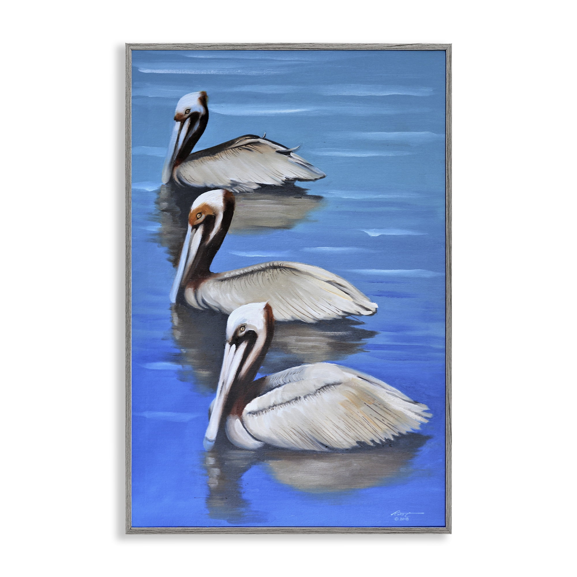 Stupell Industries Pelican Trio Drifting Animals & Insects Painting Gray Framed Art Print Wall Art, 16 x 24
