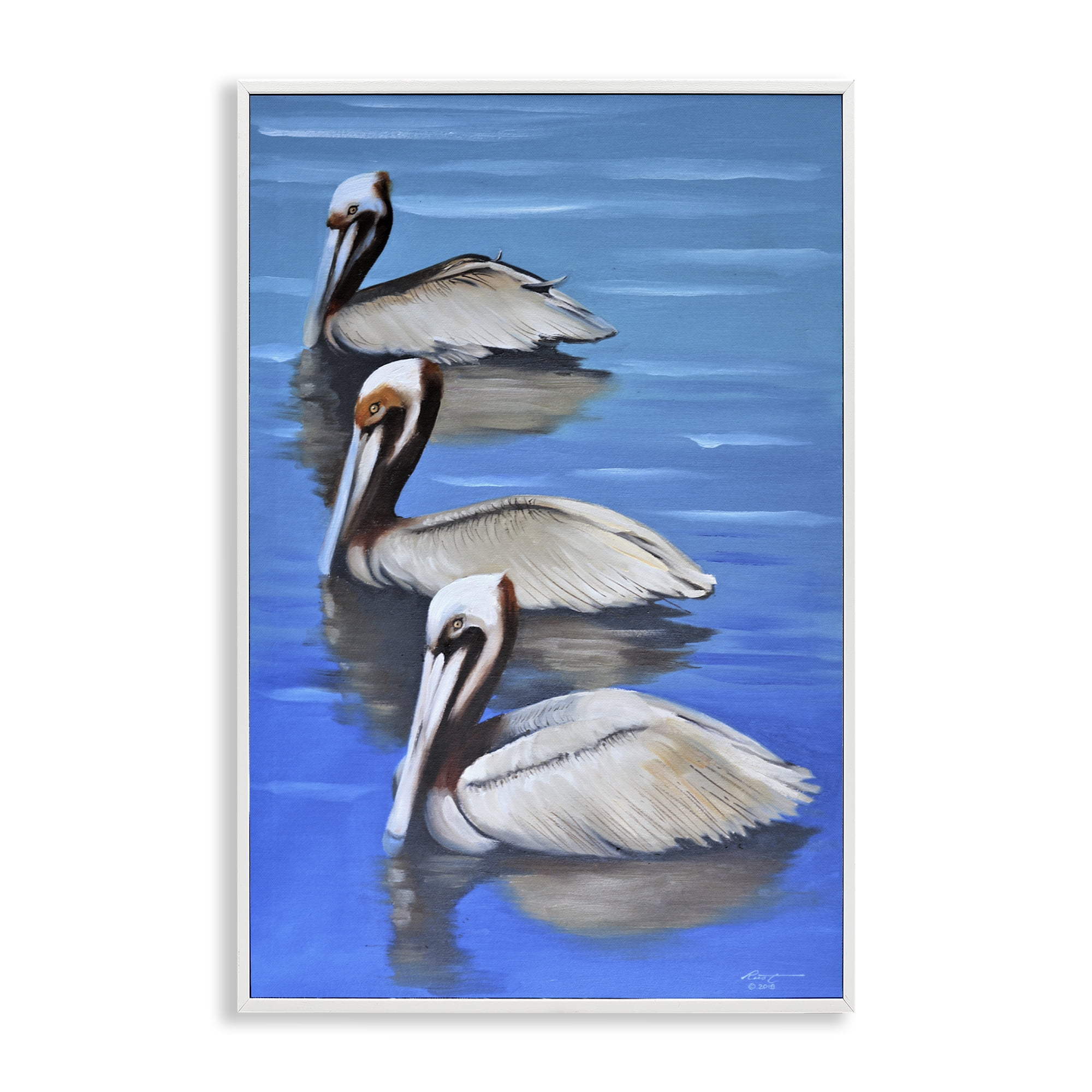 Stupell Industries Pelican Trio Drifting Animals & Insects Painting White Framed Art Print Wall Art, 16 x 24